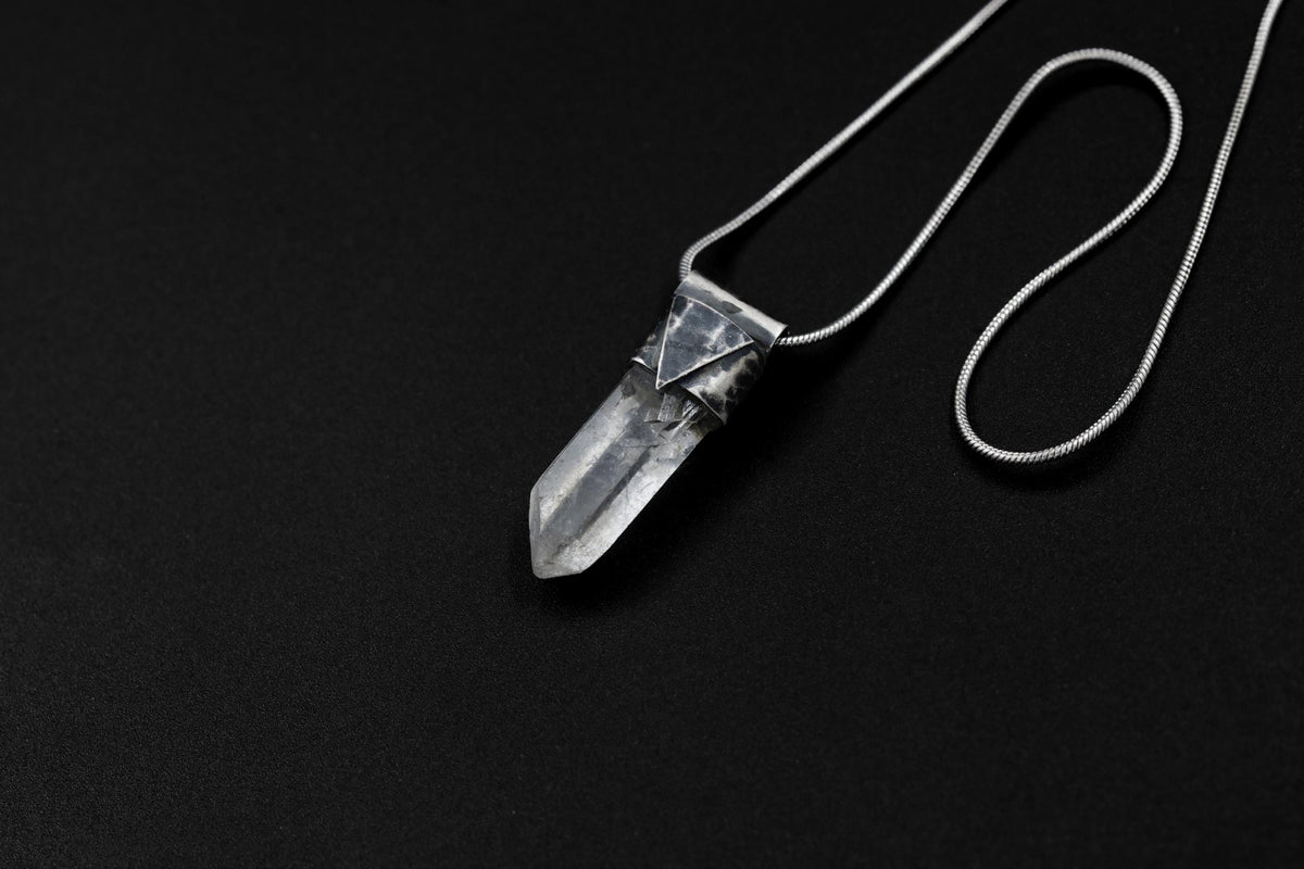 Lemurian Quartz Point Pendant: Oxidized Sterling Silver, Crown Chakra Necklace