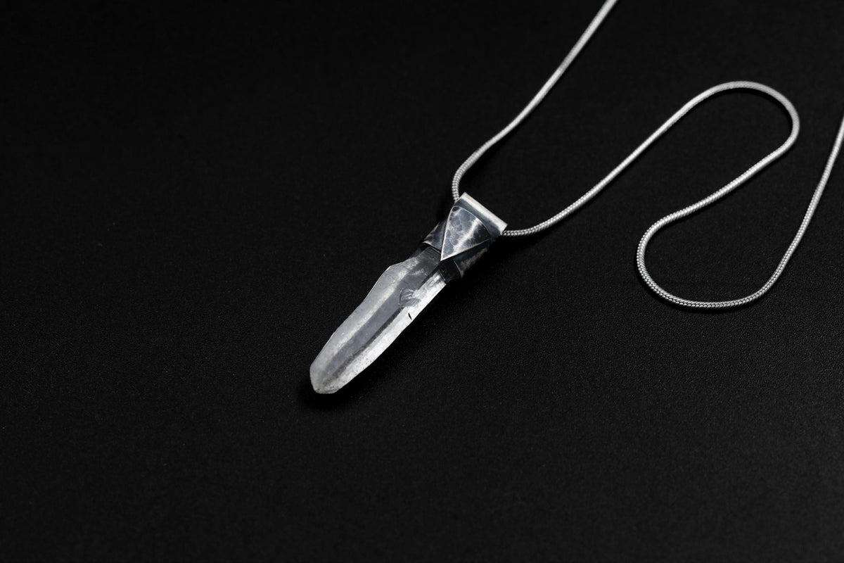Clear Lemurian Quartz Point Pendant, Oxidized Hammered Sterling Silver, Stackable Crystal Necklace, Crown Chakra, Unique Gift, NO/23