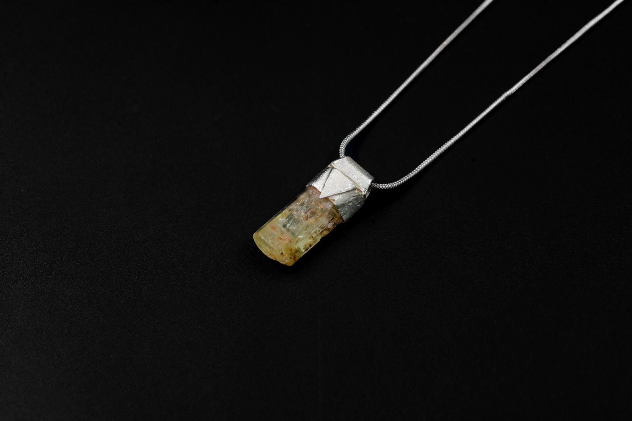 Australian Aquamarine Crystal Pendant: Textured Sterling Silver, Pisces