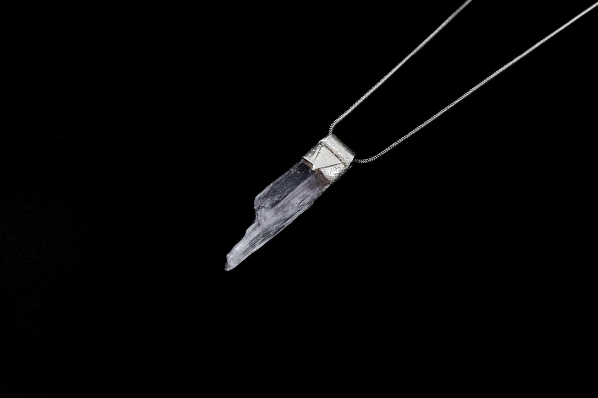 Kunzite Crystal Stack Pendant: 925 Sterling Silver, Heart Chakra