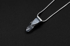 Clear Lemurian Quartz Point Pendant, Oxidized Hammered Sterling Silver, Stackable Crystal Necklace, Crown Chakra, Unique Gift, NO/15