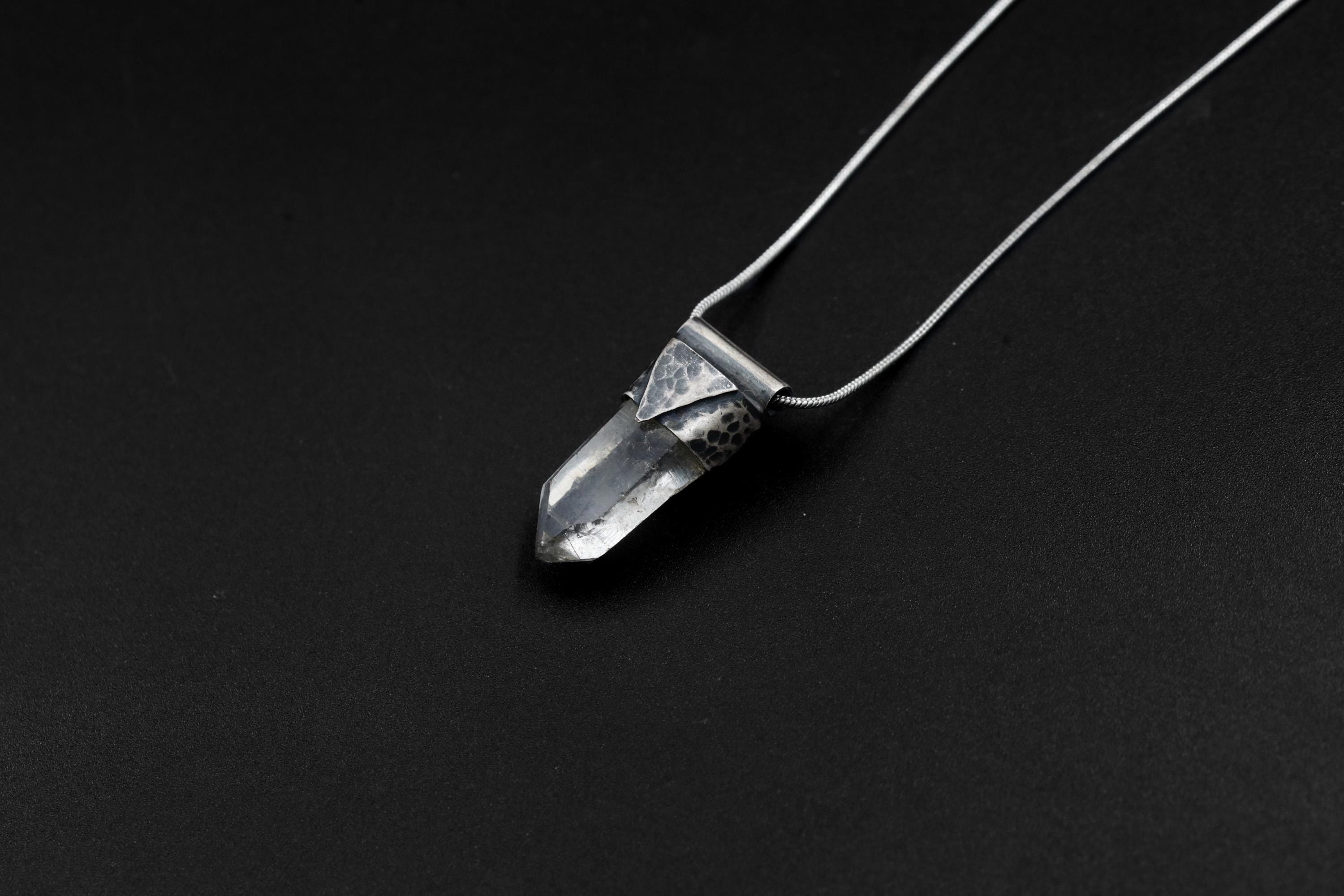 Clear Lemurian Quartz Point Pendant, Oxidized Hammered Sterling Silver, Stackable Crystal Necklace, Crown Chakra, Unique Gift, NO/03