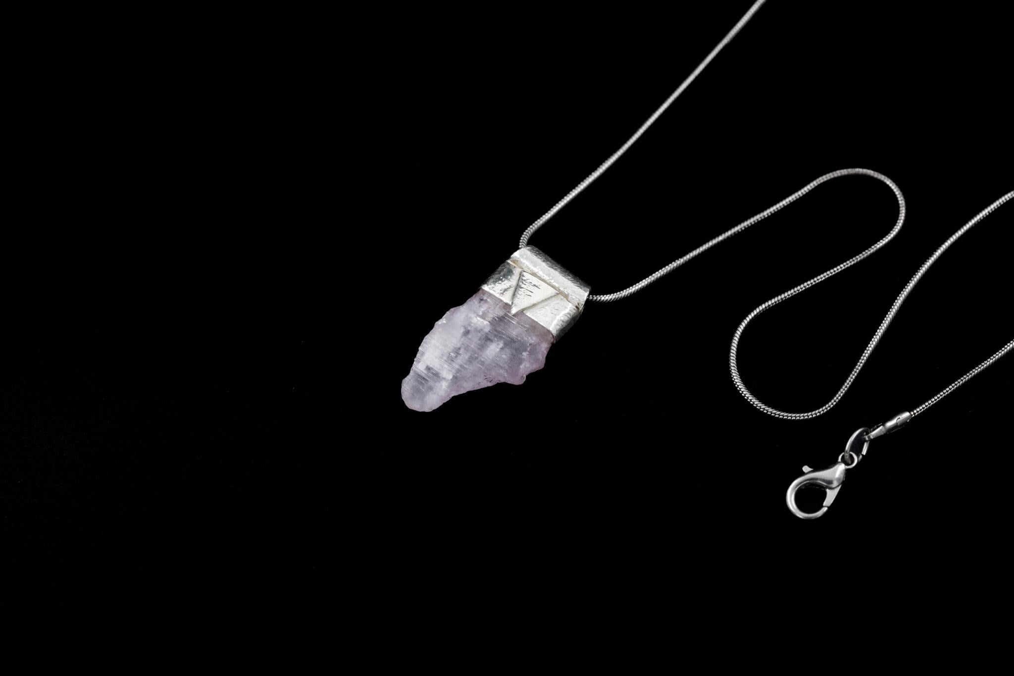 Light Pink Kunzite/Spodumene Specimen Stack Pendant, Organic Textured Sterling Silver, Heart Chakra, Taurus Zodiac, Emotional Healing -NO/03