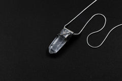 Clear Lemurian Quartz Point Pendant, Oxidized Hammered Sterling Silver, Stackable Crystal Necklace, Crown Chakra, Unique Gift, NO/19