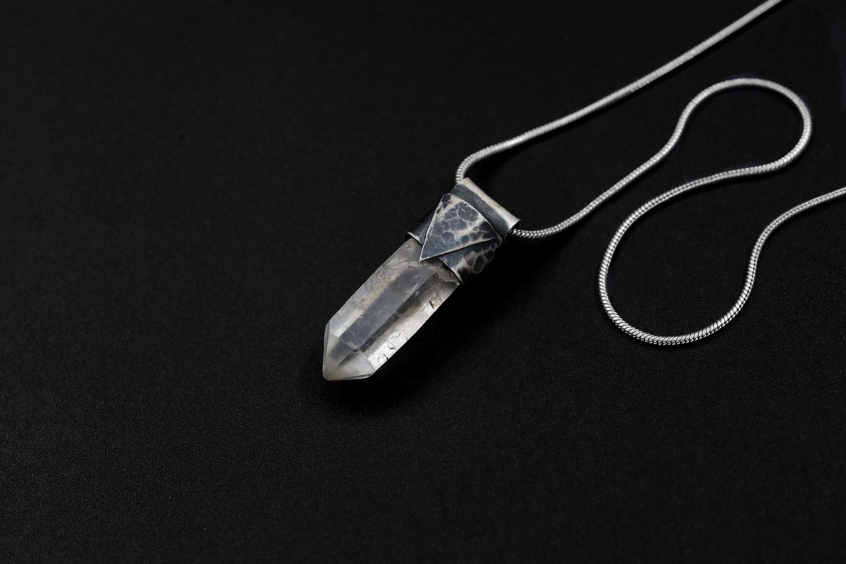 Clear Lemurian Quartz Point Pendant, Oxidized Hammered Sterling Silver, Stackable Crystal Necklace, Crown Chakra, Unique Gift, NO/21