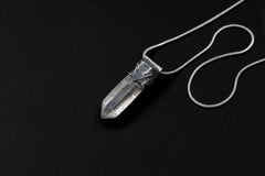 Clear Lemurian Quartz Point Pendant, Oxidized Hammered Sterling Silver, Stackable Crystal Necklace, Crown Chakra, Unique Gift, NO/21
