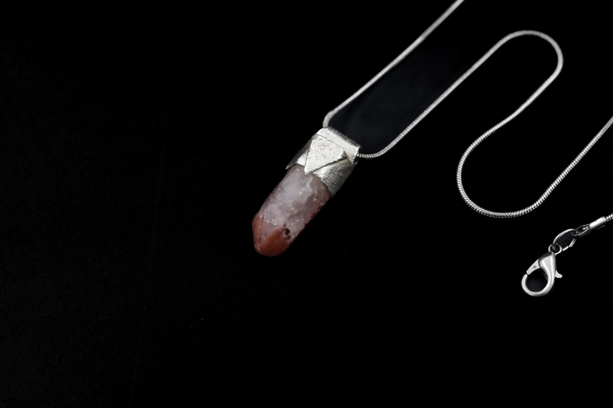 Australian Phantom Lithium Quartz Point Stack Pendant, Organic Textured 925 Sterling Silver,Heart Chakra,Libra, Balance, Unique Gift - No/01