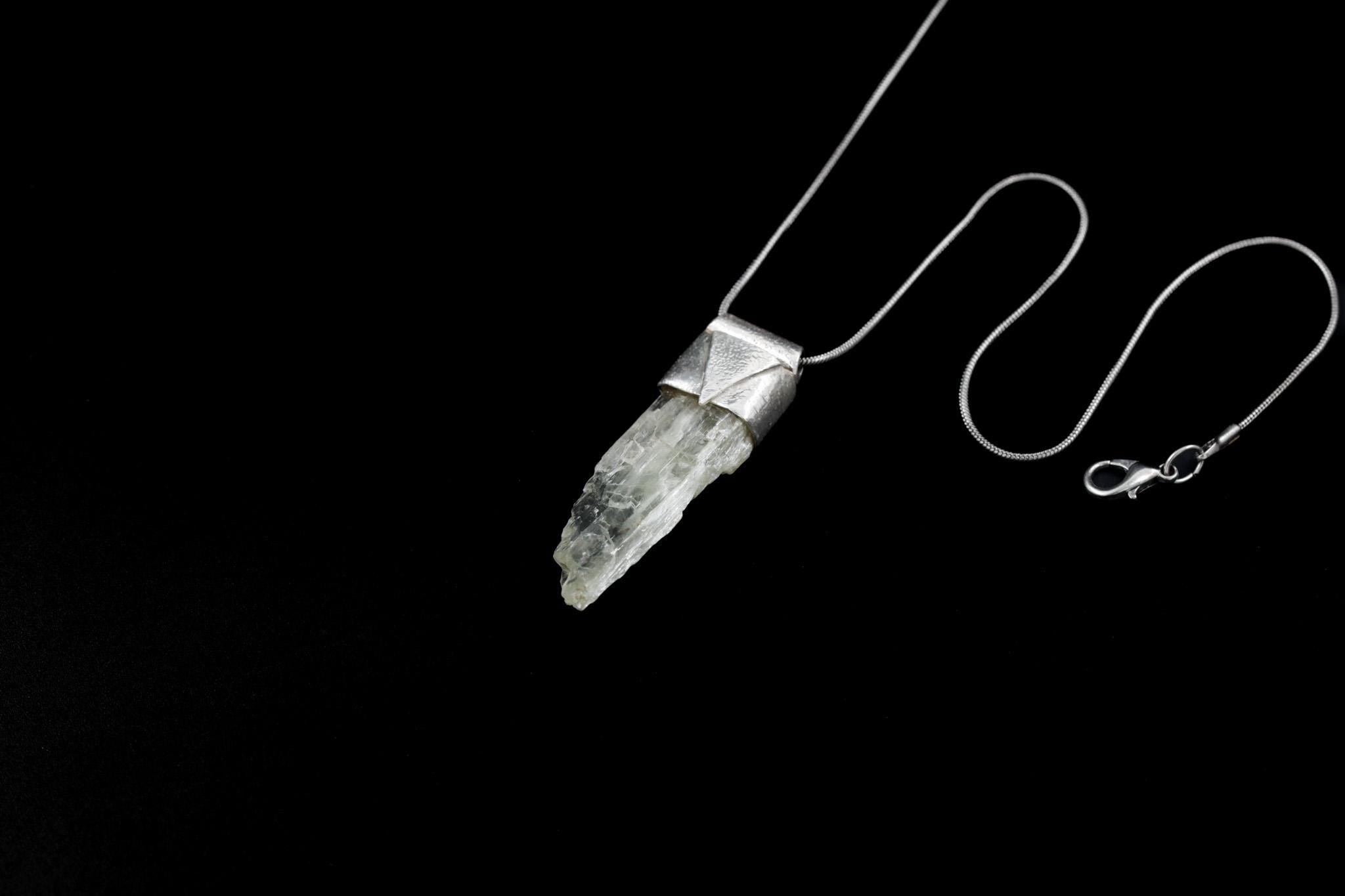 Light Green Hiddenite/Spodumene Stack Pendant, Organic Textured Sterling Silver, Heart Chakra, Libra,Emotional Healing and Love, Unique Gift
