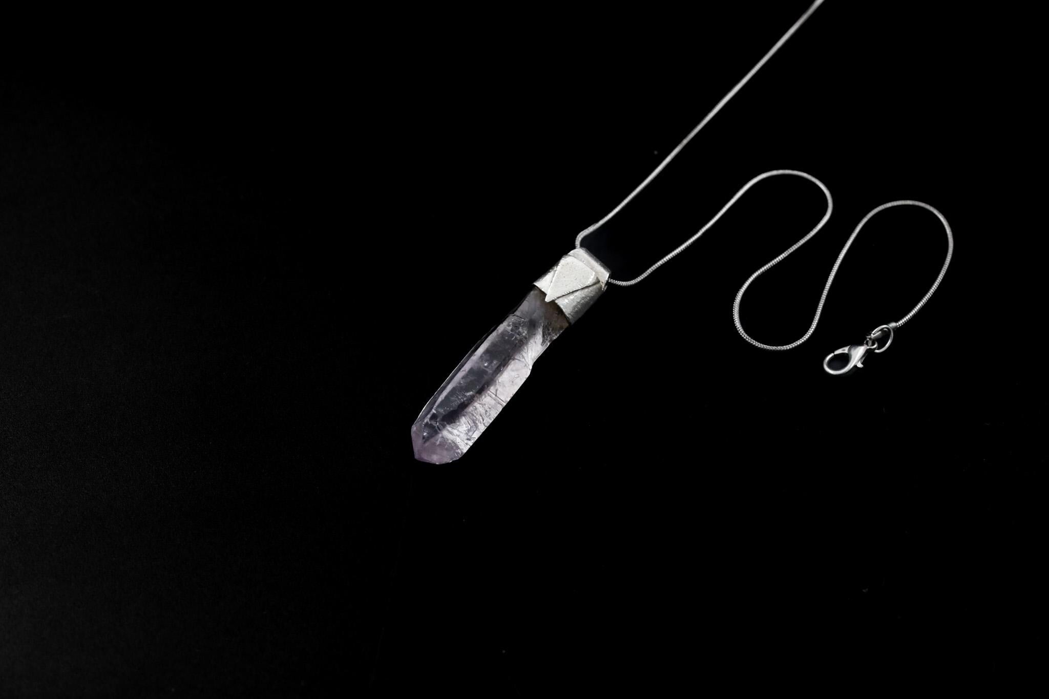 Light Anhydro Lemurian Vera Cruz Amethyst Laser Point Stack Pendant, Organic Textured Sterling Silver, Crown Chakra, Aquarius, Unique Gift