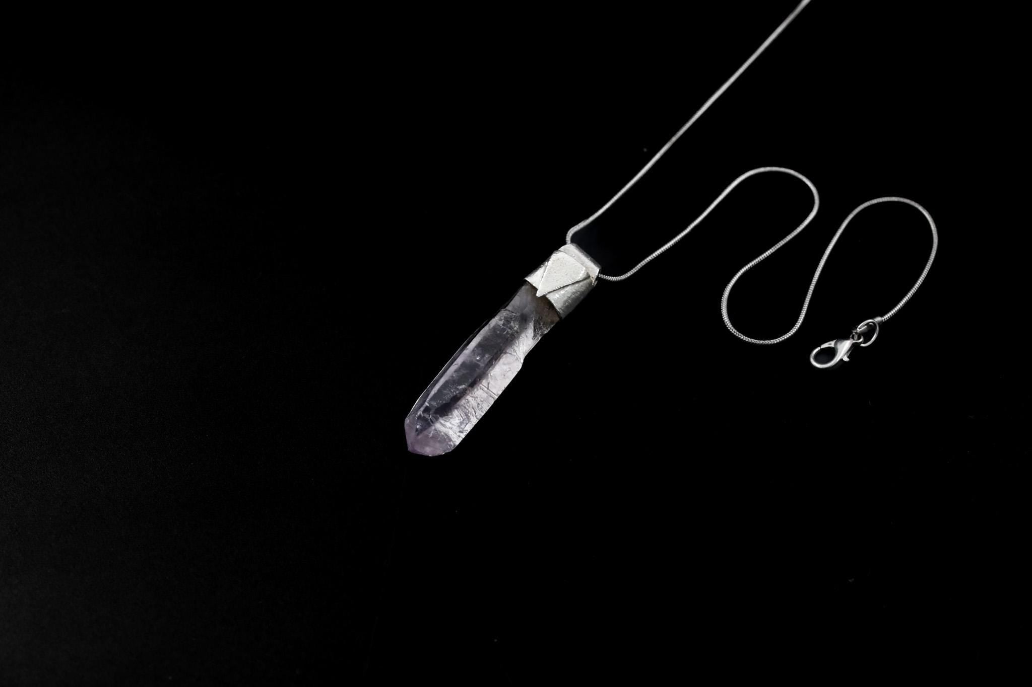 Vera Cruz Amethyst Stack Pendant 925 Silver Anhydro Lemurian Crystal Necklace Third Eye Crown Chakra Gift
