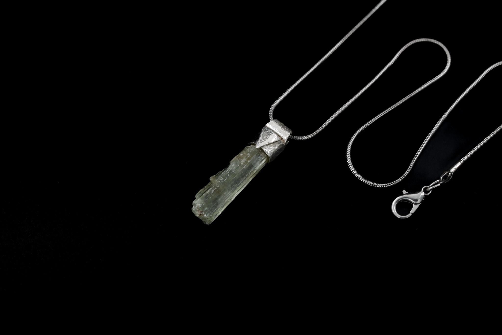 Skeletal Aquamarine Crystal Pendant: Organic Sterling Silver, Calming Energy