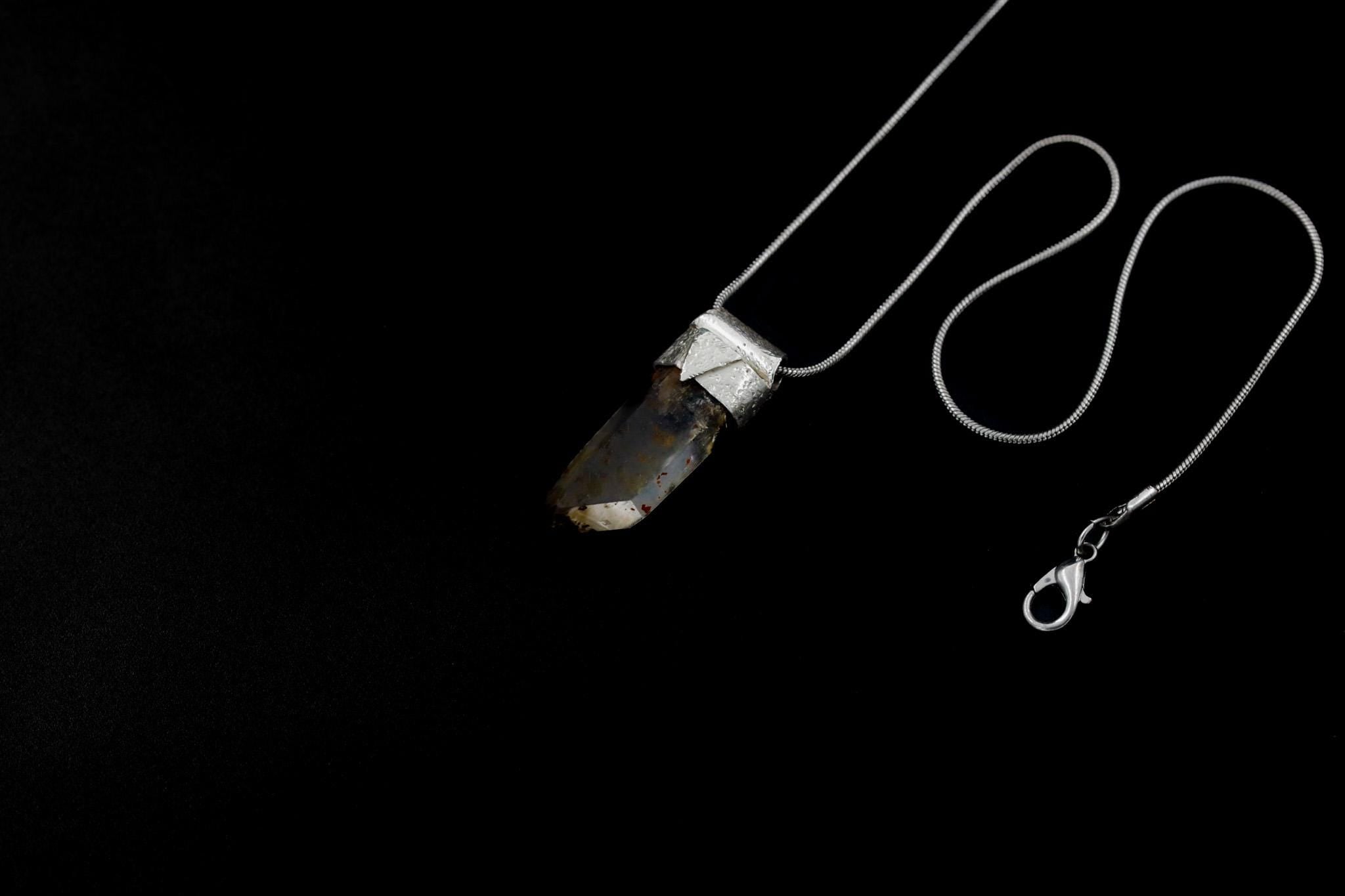 Natural Pyrite Inclusion Quartz Point Stack Pendant, Organic Textured Sterling Silver, Solar Plexus Chakra, Leo ,Protection, Unique Gift