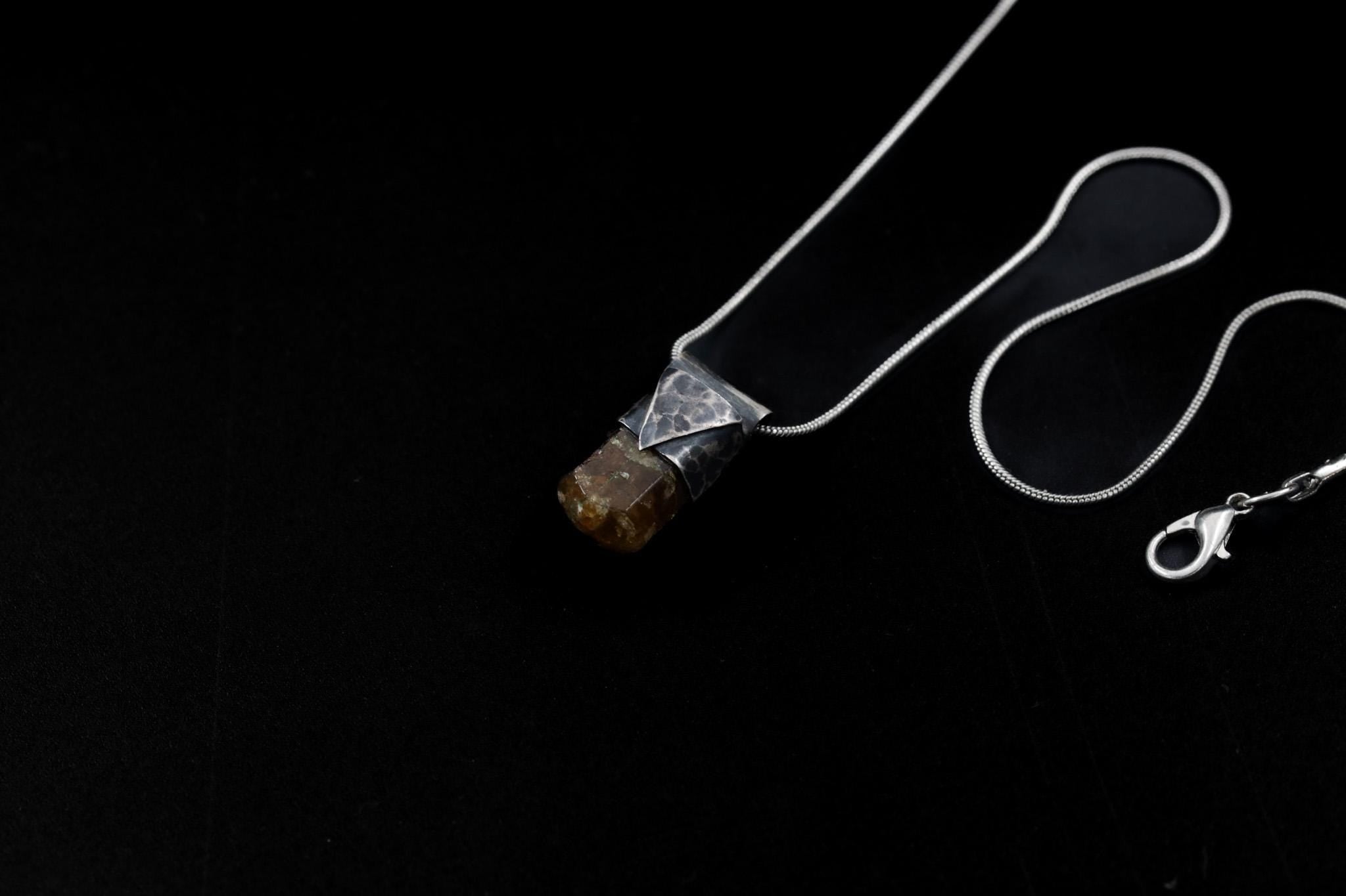 Organic Textured Sterling Silver with Shaped & Polished Brown Himalayan Dravite Tourmaline, Stack Pendant, Root Chakra, Scorpio Zodiac
