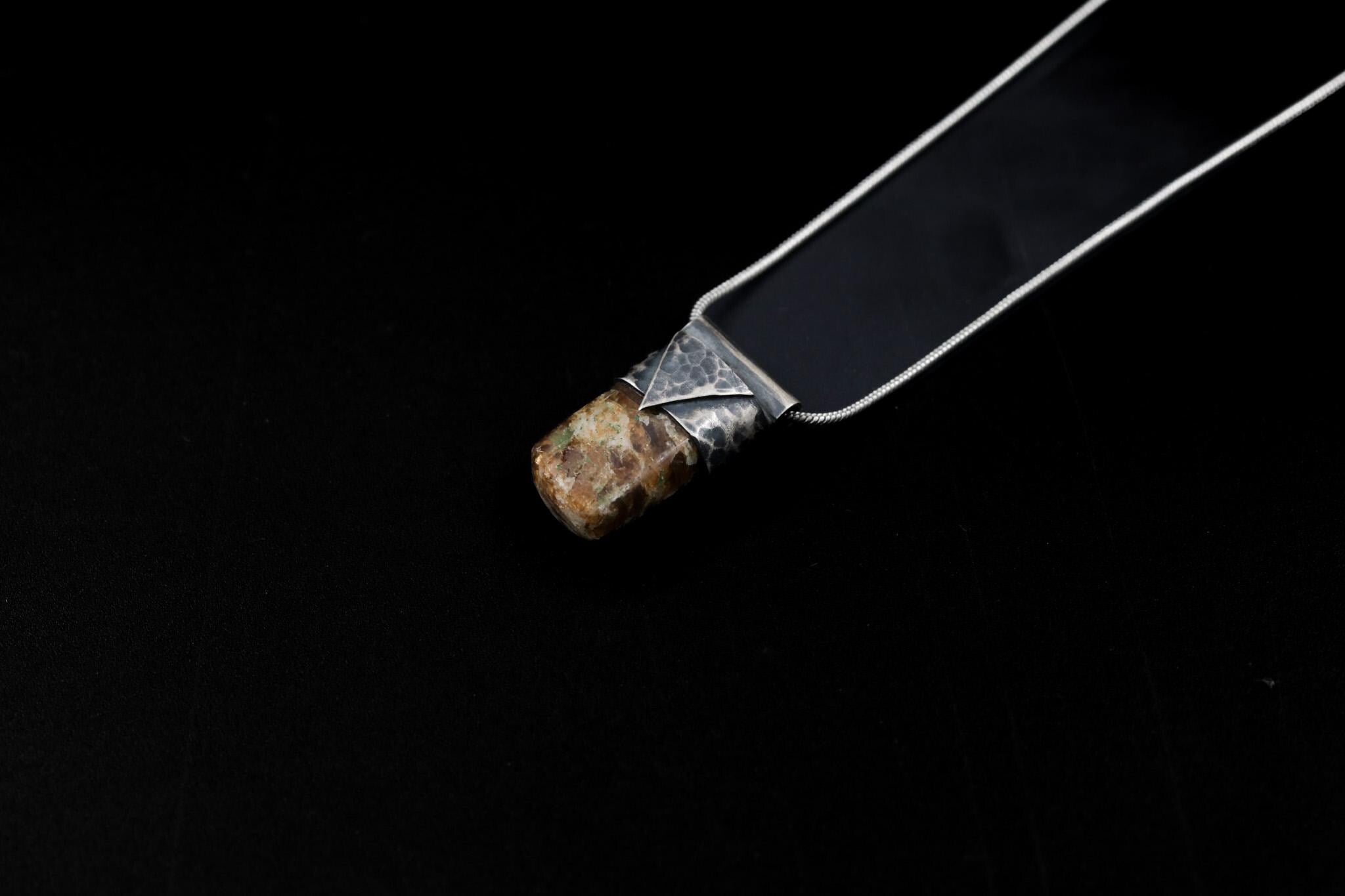 Polished Brown Himalayan Gem Dravite Tourmaline Specimen, Stack Pendant, Organic Textured Sterling Silver, Root Chakra, Scorpio Zodiac