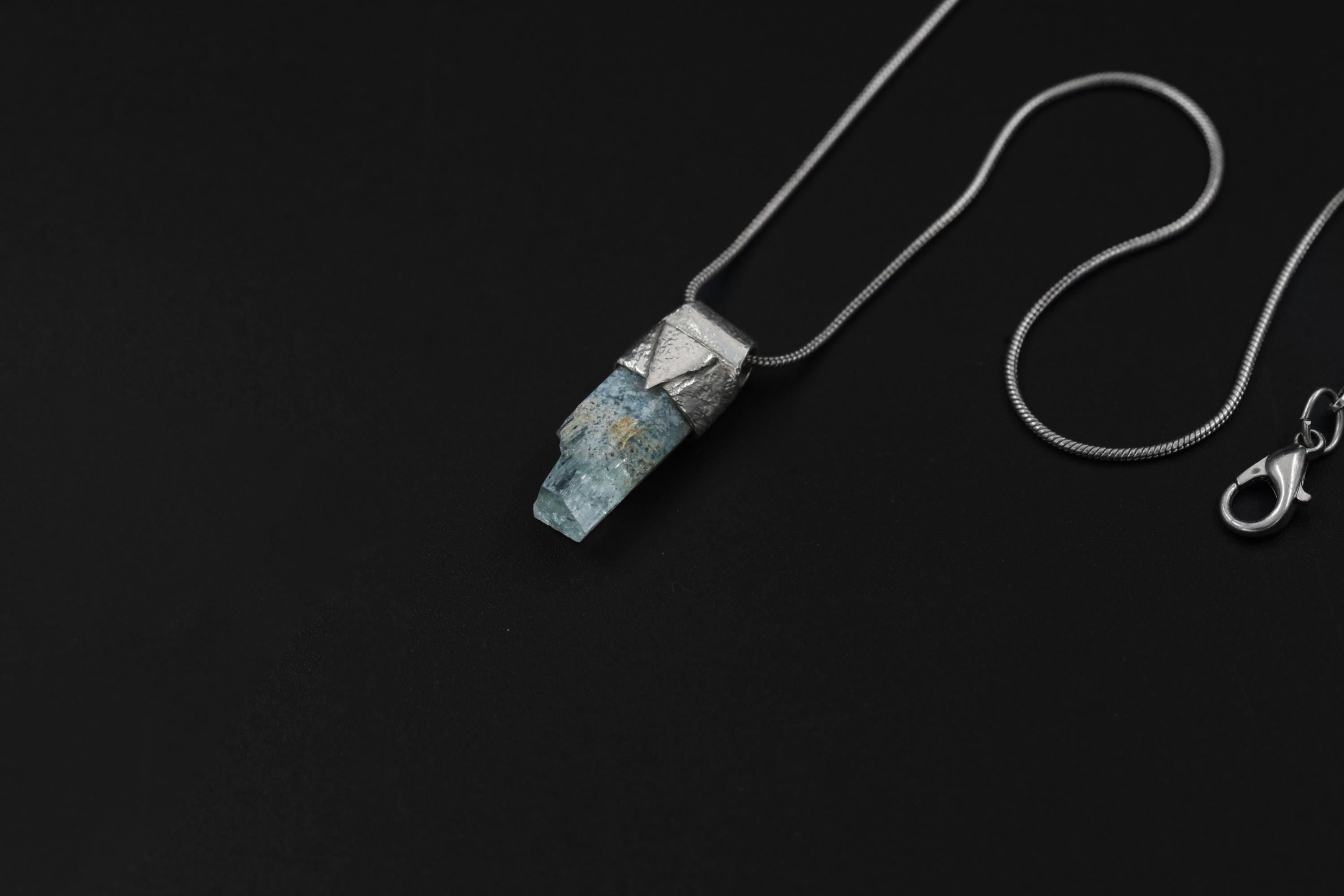 Natural Aquamarine Crystal Pendant: Textured Sterling Silver, Chakra Jewelry