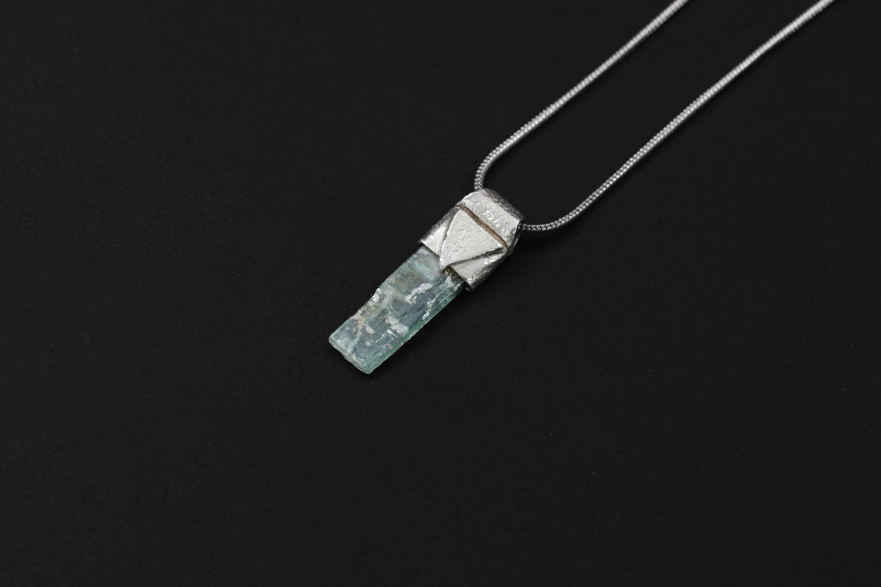 Small Natural Gem Aquamarine Stack Pendant, Organic Textured 925 Sterling Silver, Throat Chakra, Aquarius Zodiac, Clarity and Communication