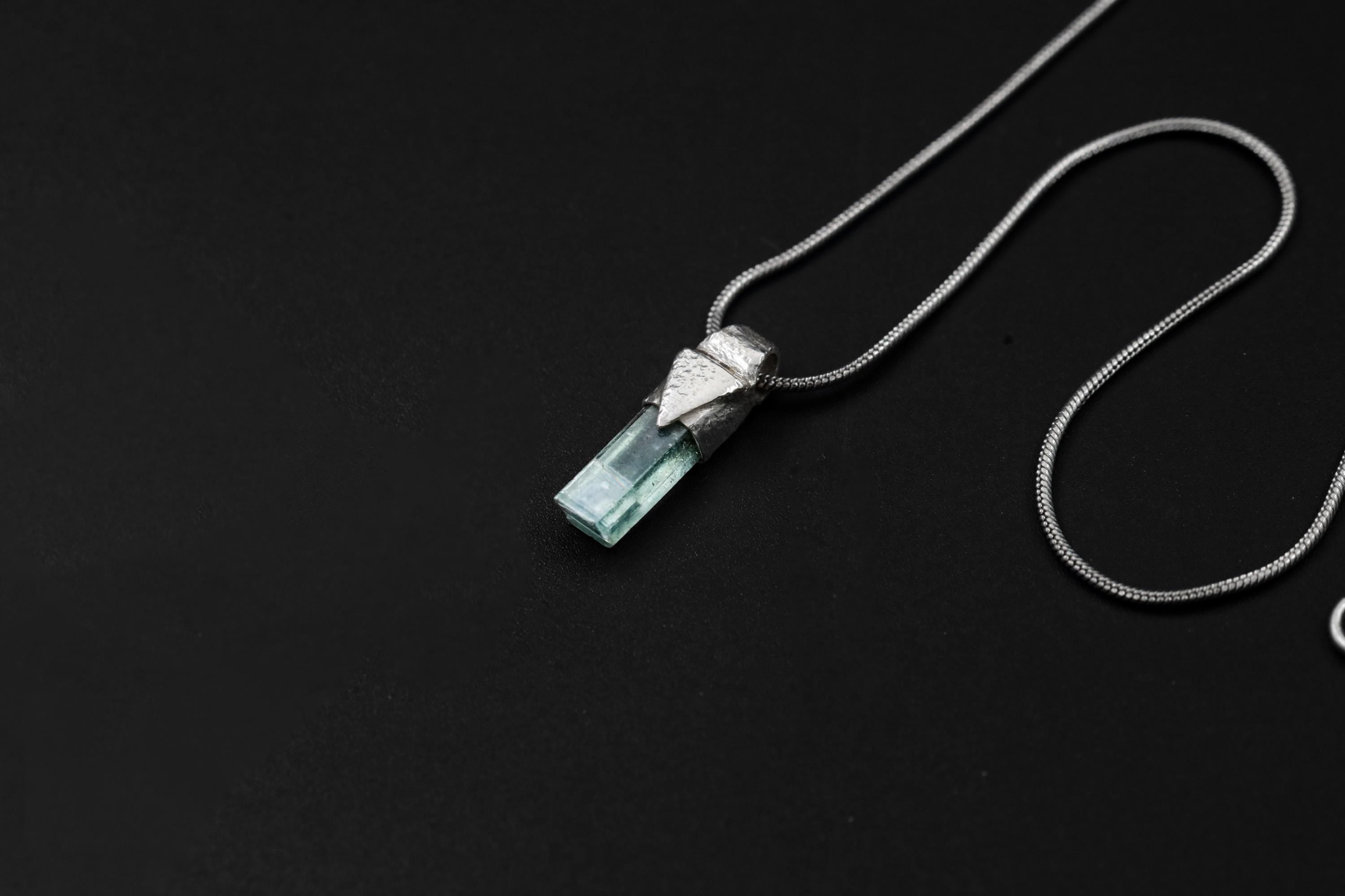 Tiny Natural Capped Gem Aquamarine - Stack Pendant - Organic Textured 925 Sterling Silver - Crystal Necklace