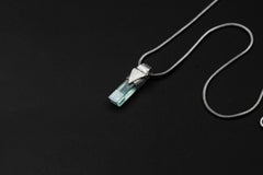 Tiny Natural Capped Gem Aquamarine - Stack Pendant - Organic Textured 925 Sterling Silver - Crystal Necklace