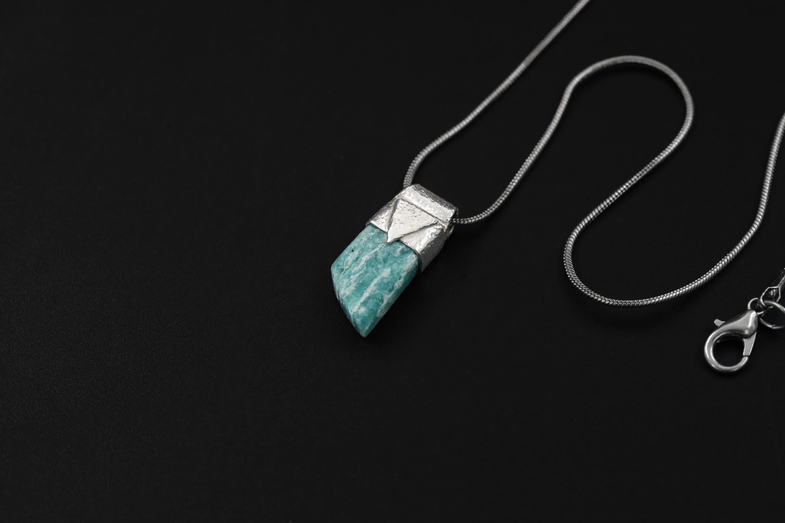 Rough Cut Amazonite Pendant: Organic Sterling Silver, Heart Chakra