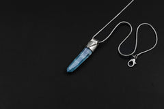 Lemurian Laser Aqua Aura Quartz Point Stack Pendant, Organic Textured 925 Sterling Silver, Throat Chakra,Aquarius Zodiac,Unique Gift - No/02