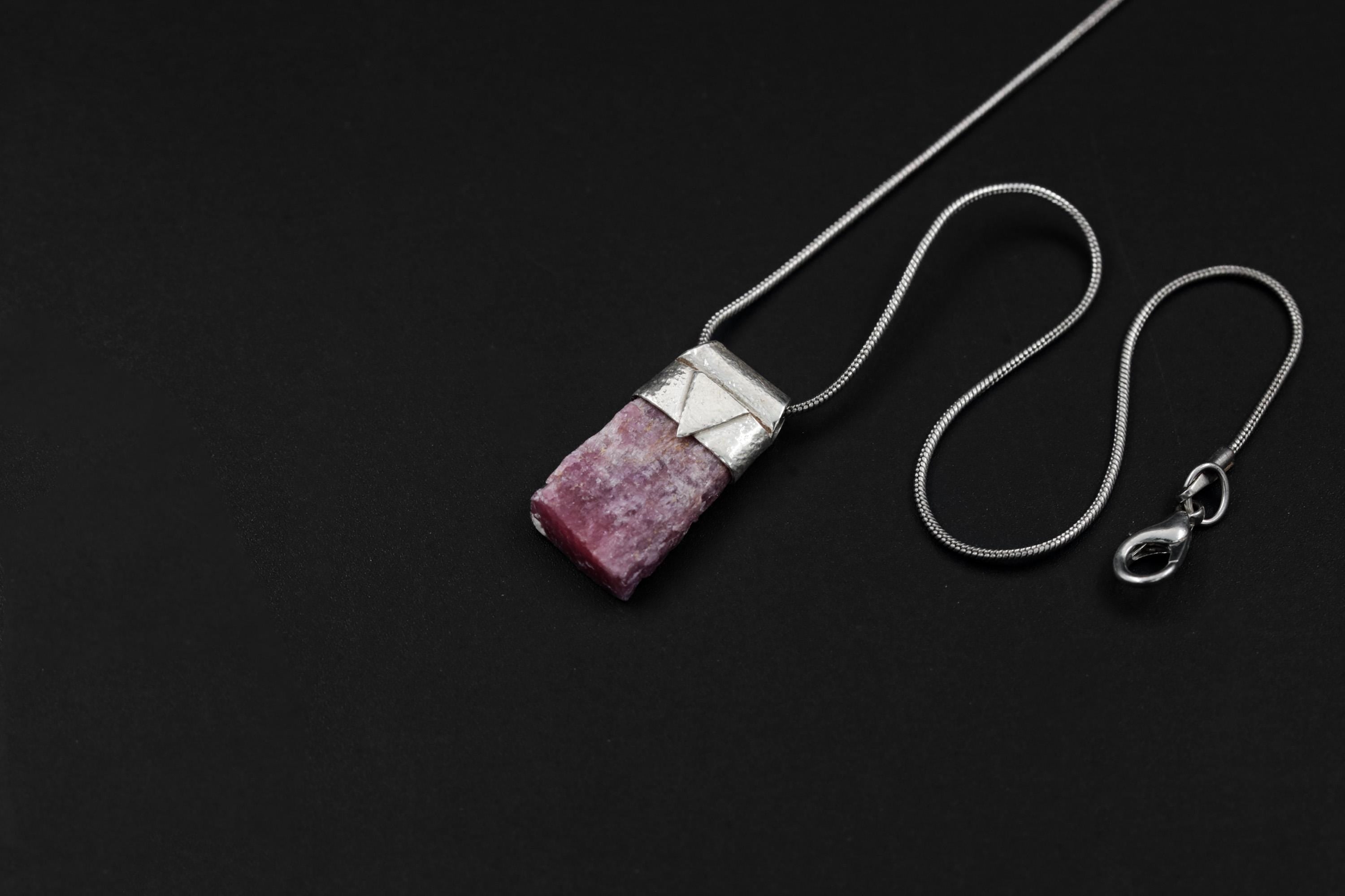 Small Raw Gemmy Ruby Stack Pendant, Organic Textured 925 Sterling Silver, Heart Chakra, Leo Zodiac, Passion and Vitality , Unique Gift