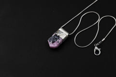 Hexagonal Raw Gem Ruby with Black Mica Stack Pendant, Organic Textured Sterling Silver, Root Chakra, Scorpio Zodiac, Protection and Passion