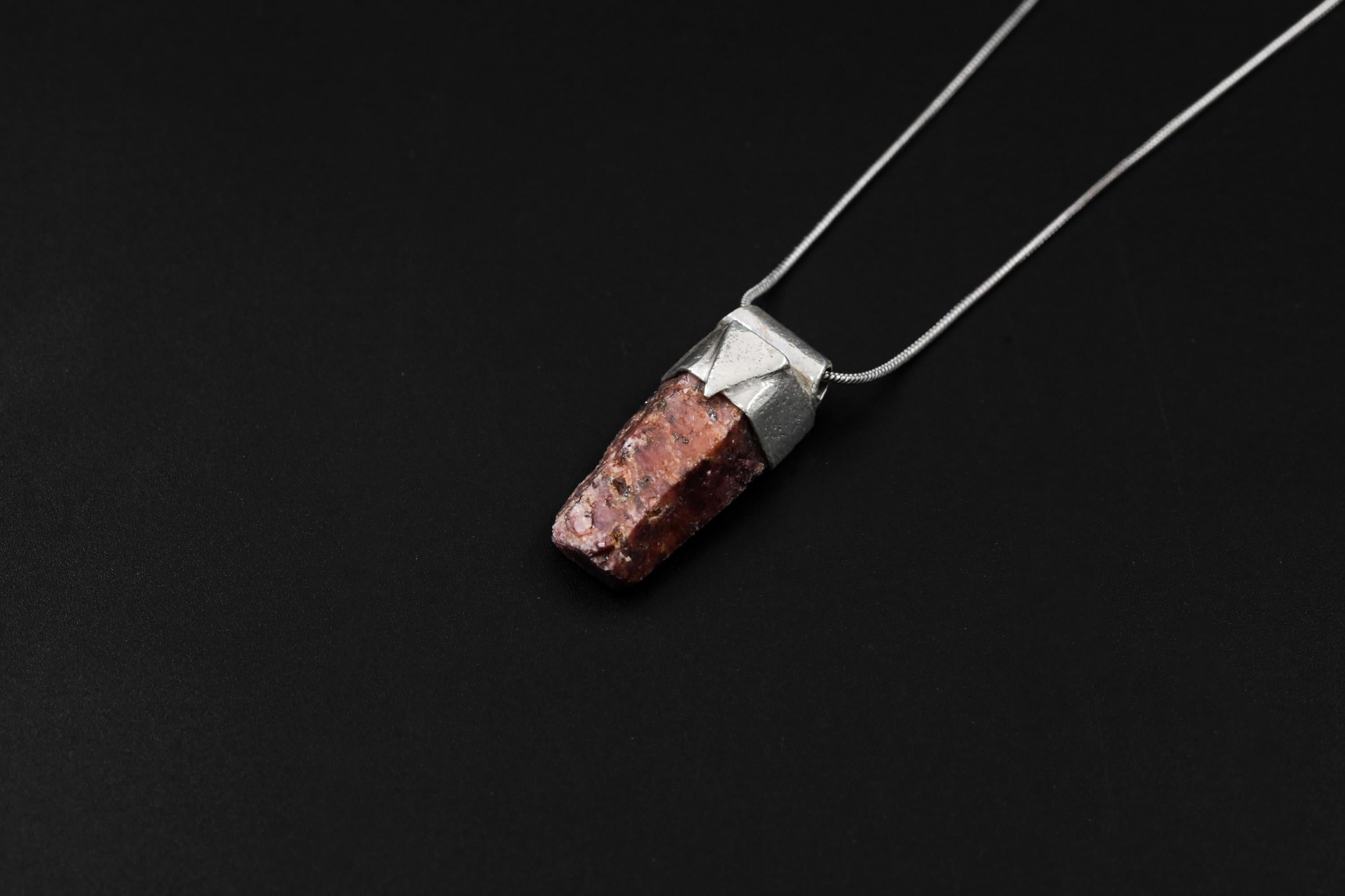Hexagonal Raw Spinel Ruby Stack Pendant, Organic Textured 925 Sterling Silver, Root Chakra, Aries Zodiac, Strength and Vitality, Unique Gift
