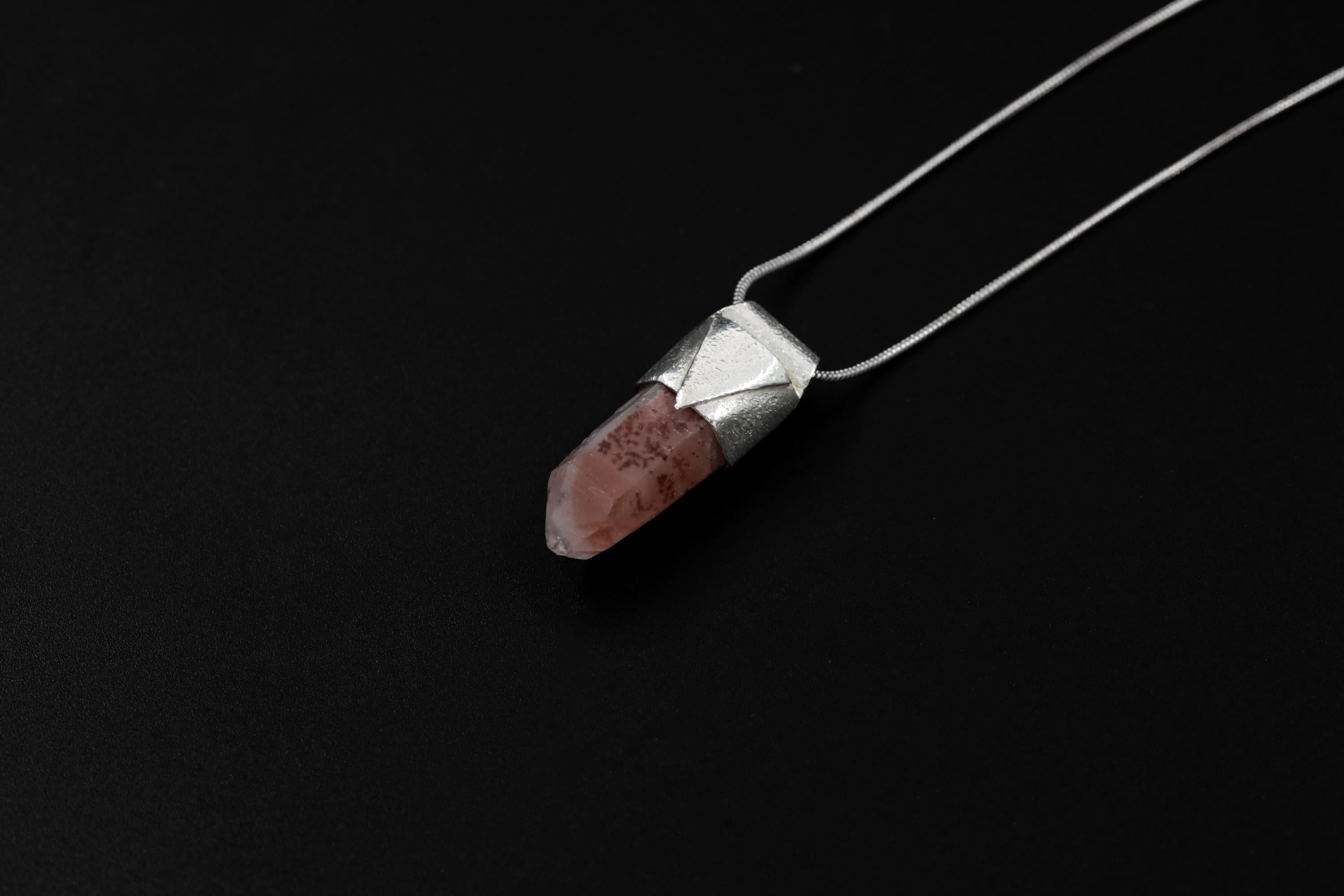 Australian Phantom Lithium Quartz Point Stack Pendant, Organic Textured 925 Sterling Silver, Heart Chakra, Libra Zodiac, Unique Gift - No/11