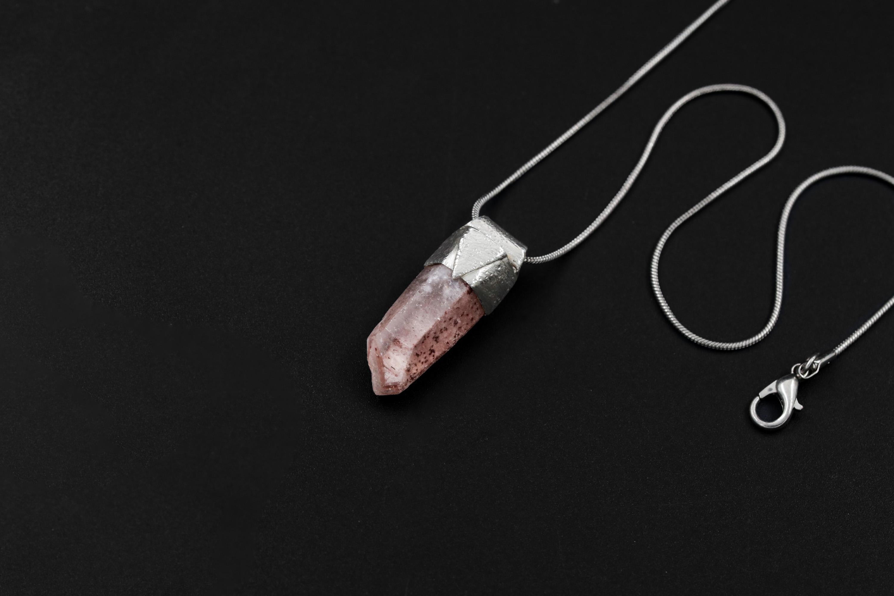 Australian Phantom Lithium Quartz Point Stack Pendant, Organic Textured 925 Sterling Silver, Heart Chakra, Libra Zodiac, Unique Gift - No/02