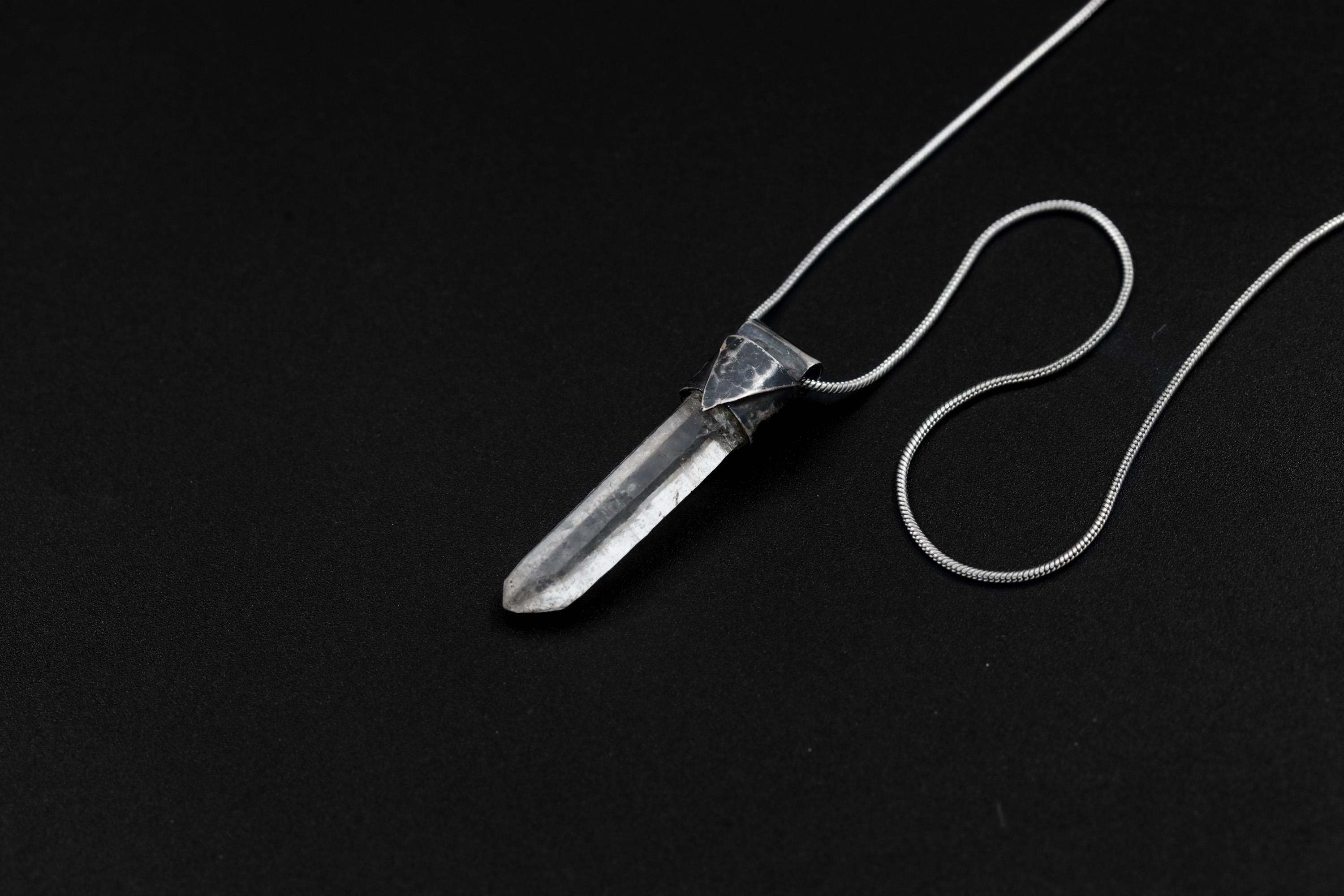 Clear Lemurian Quartz Point Pendant, Oxidized Hammered Sterling Silver, Stackable Crystal Necklace, Crown Chakra, Unique Gift, NO/12
