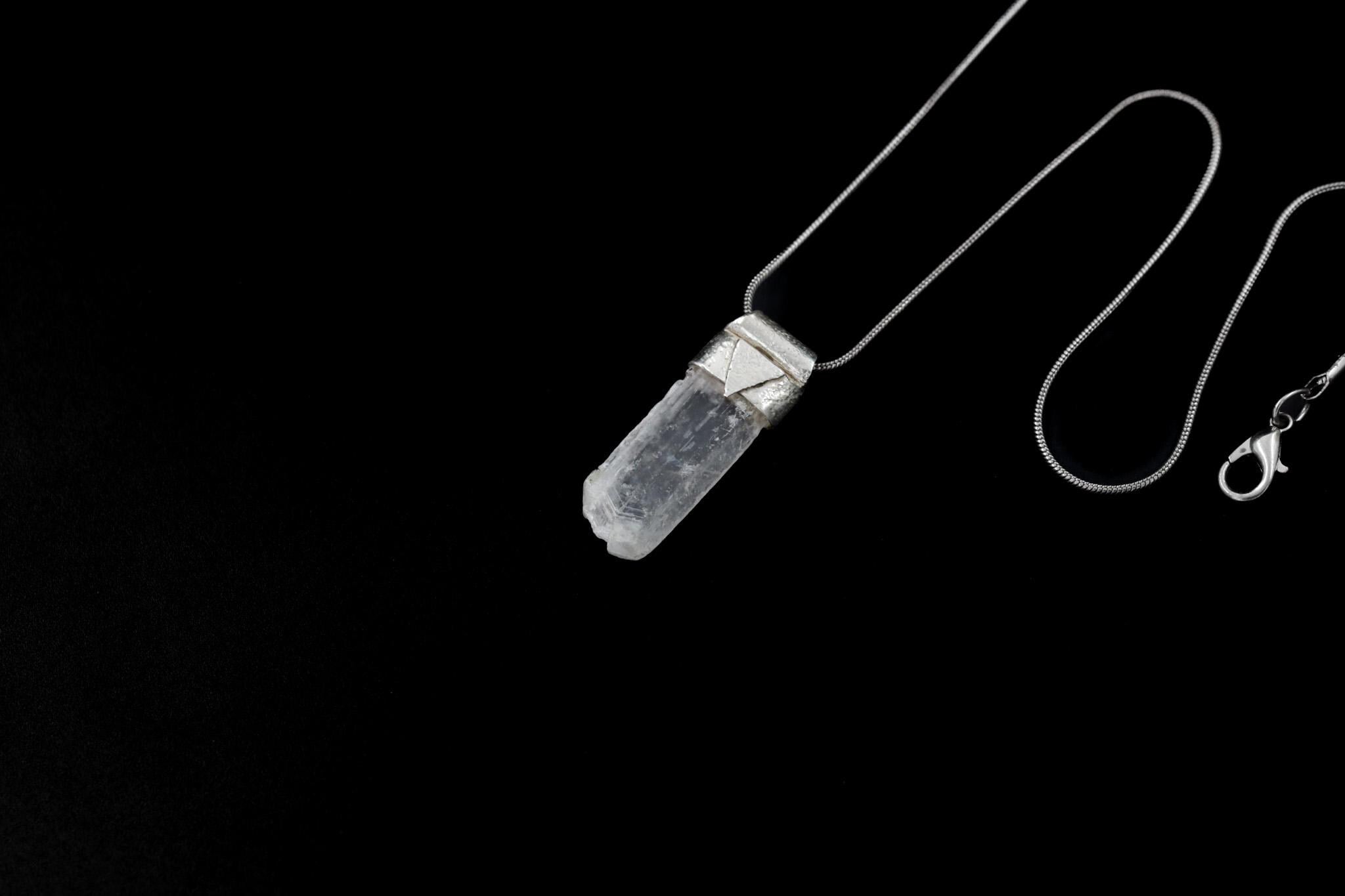 Selenite Crystal Stack Pendant: Sterling Silver Textured Bezel