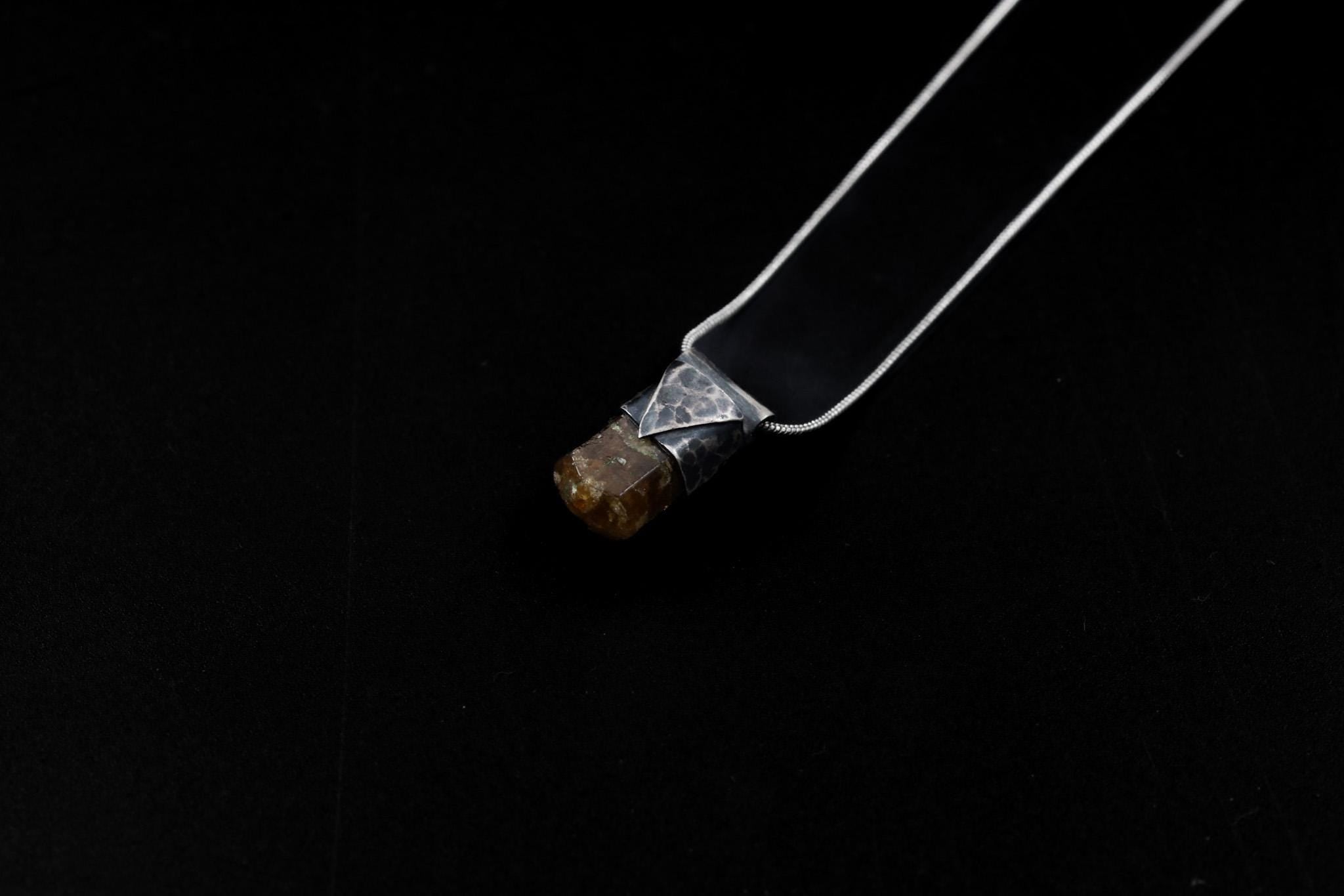 Organic Textured Sterling Silver with Shaped & Polished Brown Himalayan Dravite Tourmaline, Stack Pendant, Root Chakra, Scorpio Zodiac