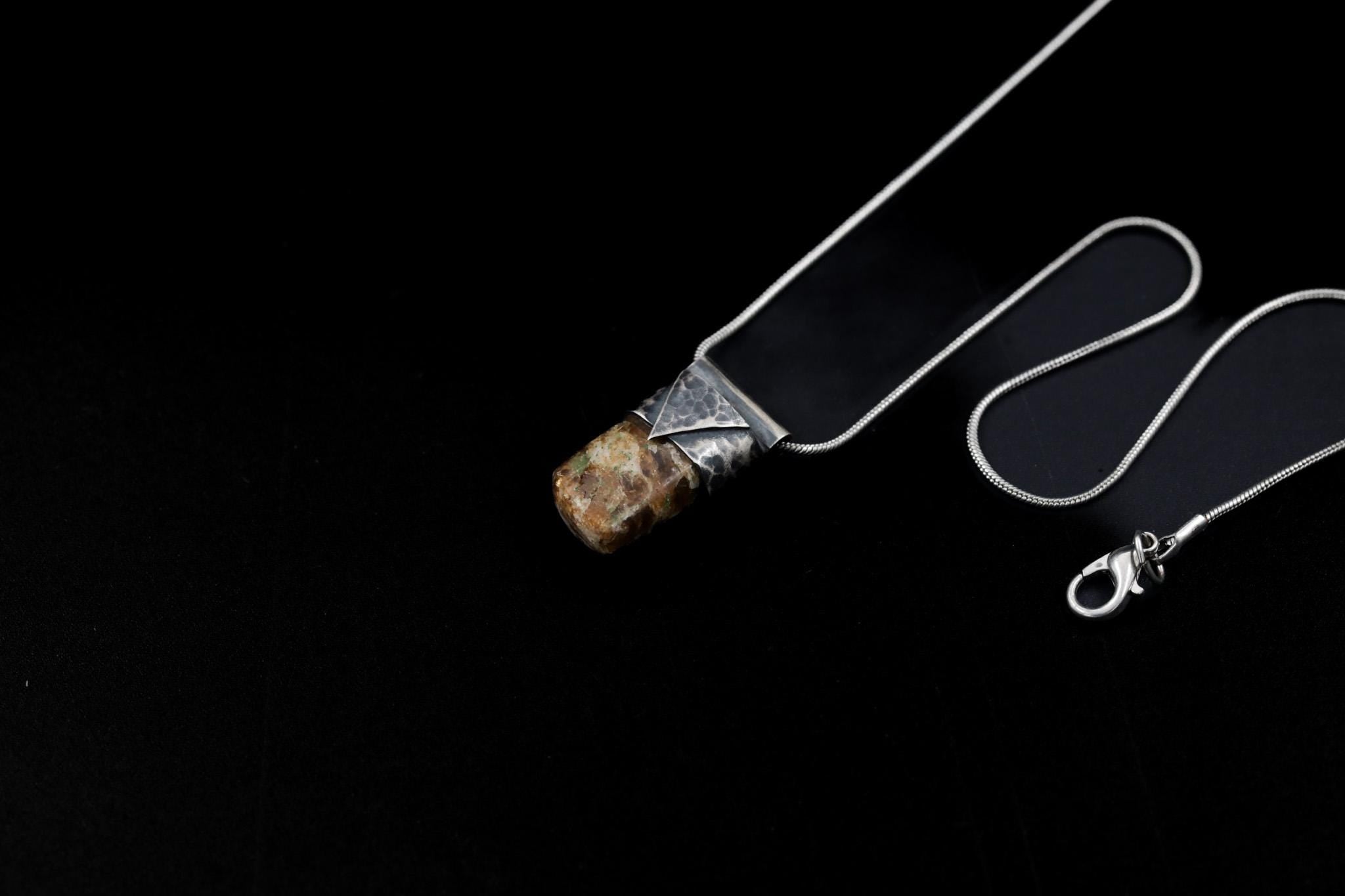 Polished Brown Himalayan Gem Dravite Tourmaline Specimen, Stack Pendant, Organic Textured Sterling Silver, Root Chakra, Scorpio Zodiac
