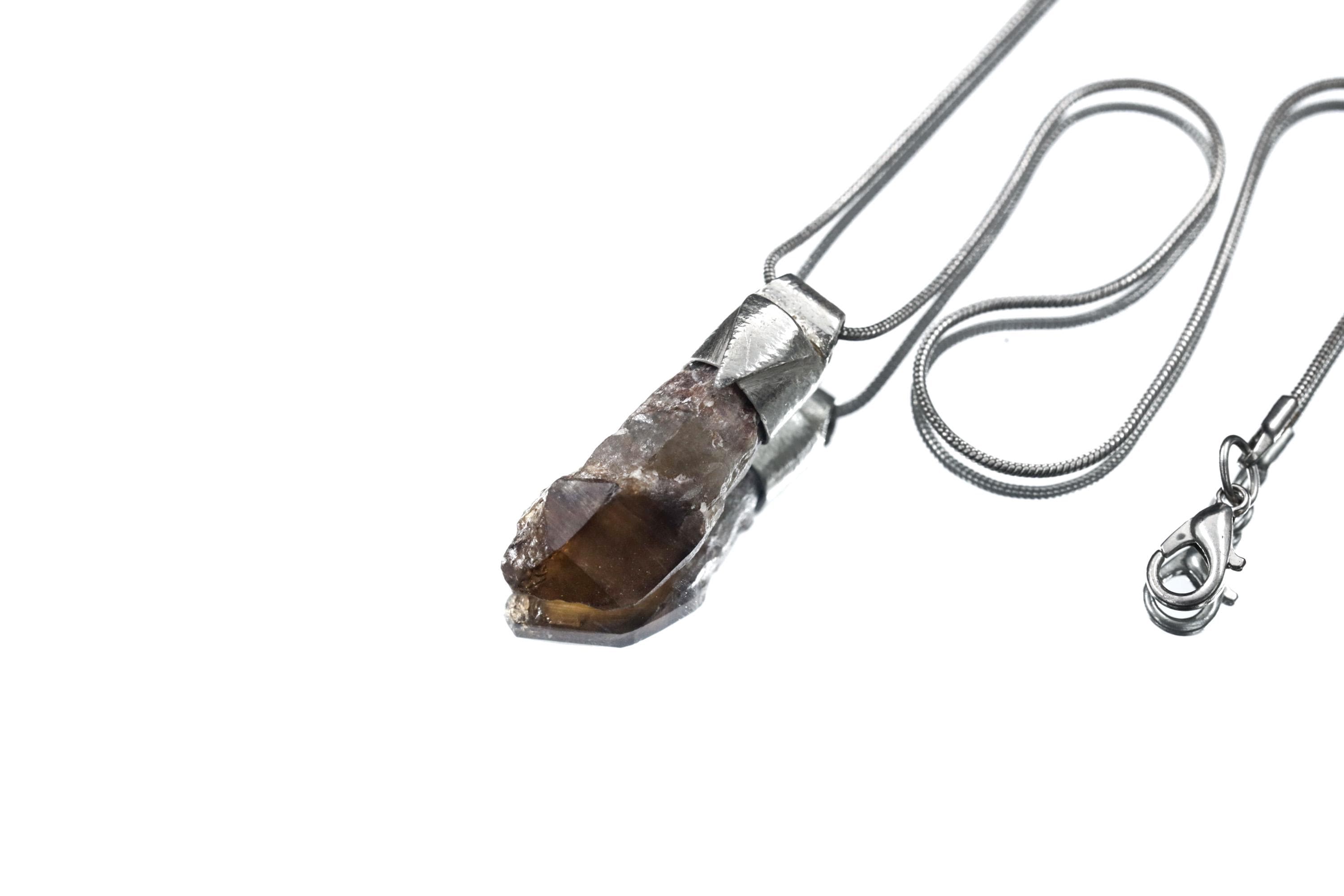 Australian Smoky Citrine Phantom Sceptre Quartz Stack Pendant, Organic Textured 925 Sterling Silver,Solar Plexus Chakra,Scorpio, Unique Gift