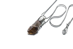Australian Smoky Citrine Phantom Sceptre Quartz Stack Pendant, Organic Textured 925 Sterling Silver,Solar Plexus Chakra,Scorpio, Unique Gift