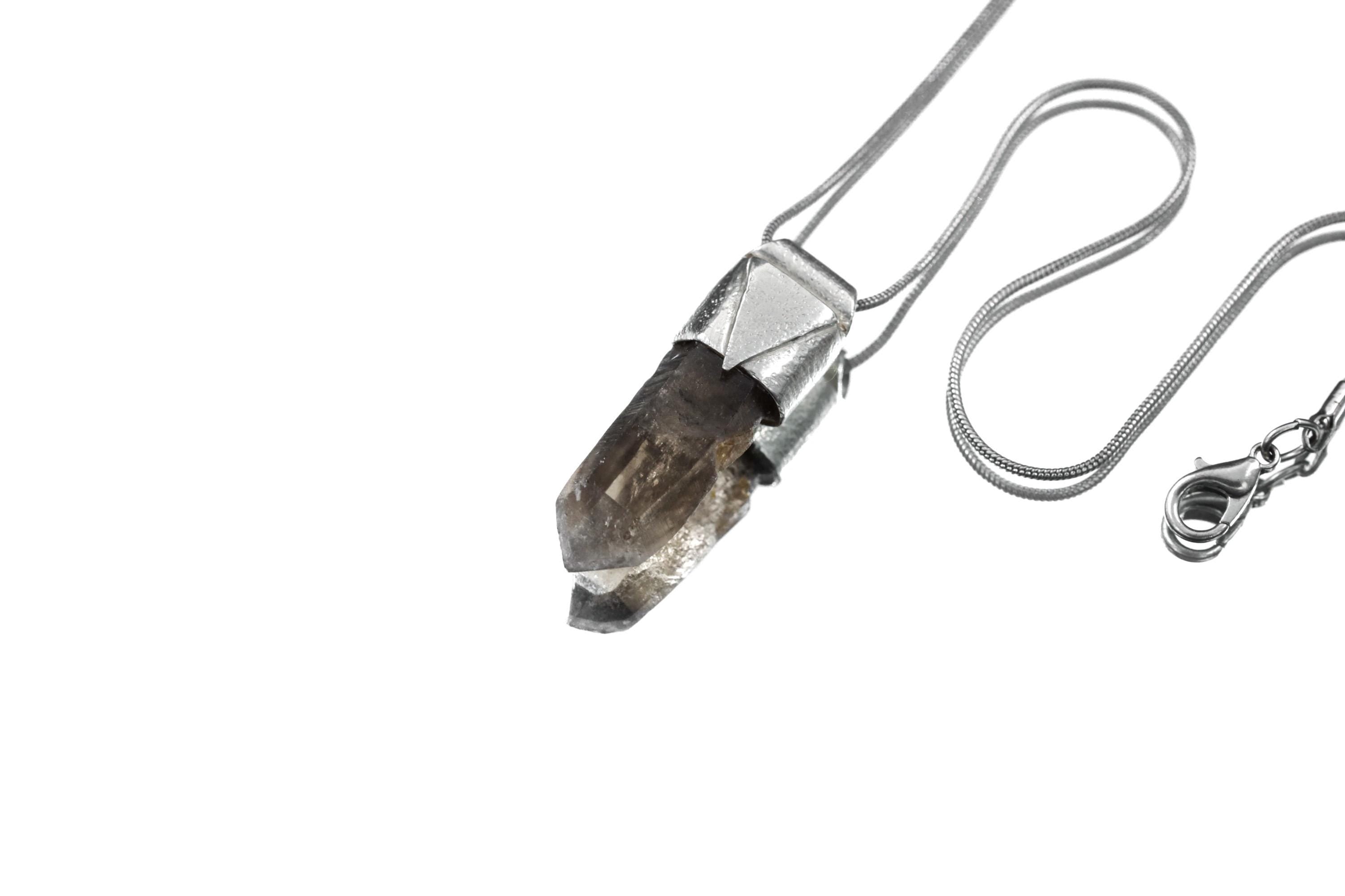 Australian Smoky Citrine Phantom Quartz Stack Pendant, Organic Textured Sterling Silver, Solar Plexus Chakra, Manifestation, Unique Gift