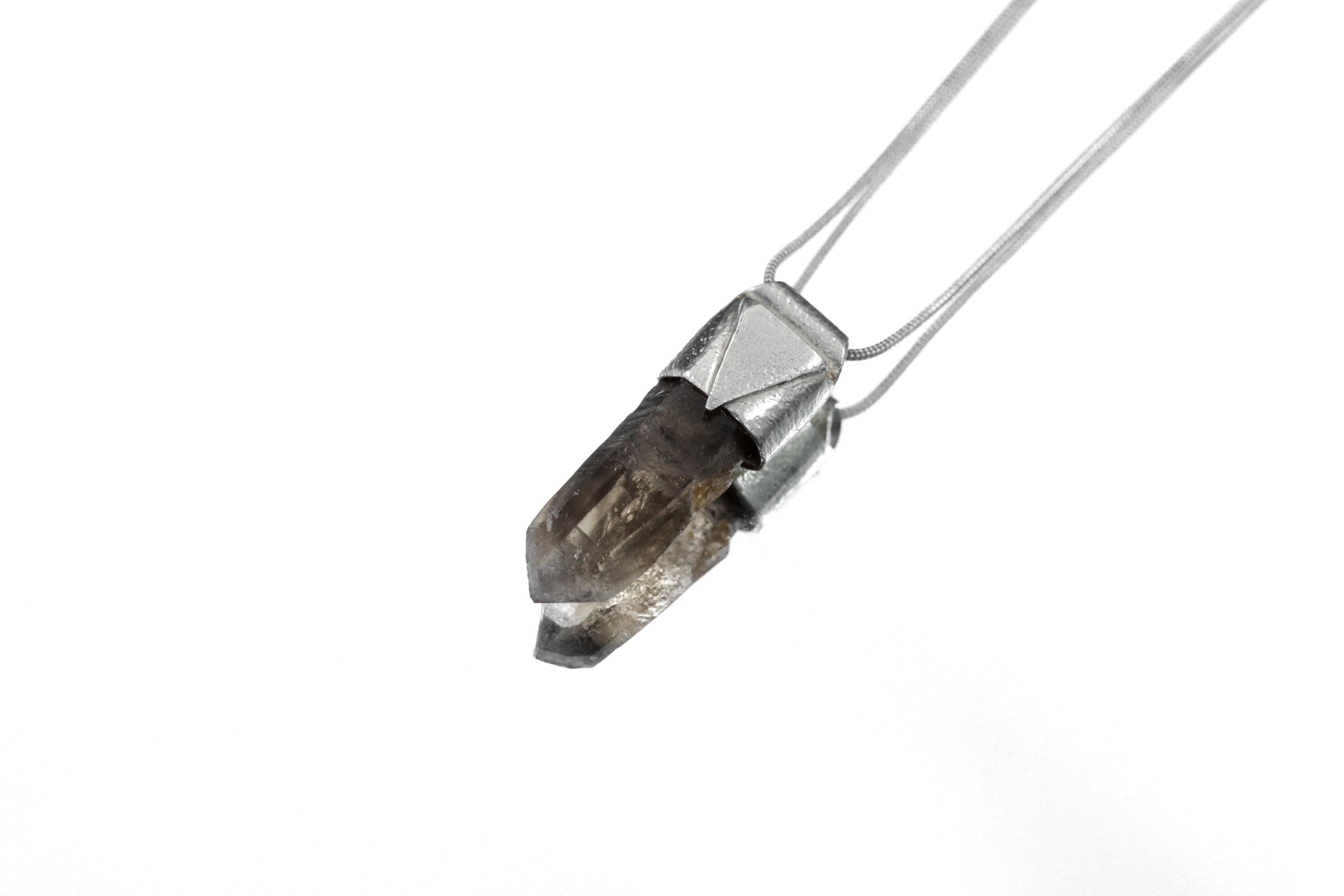 Australian Smoky Citrine Phantom Quartz Stack Pendant, Organic Textured Sterling Silver, Solar Plexus Chakra, Manifestation, Unique Gift