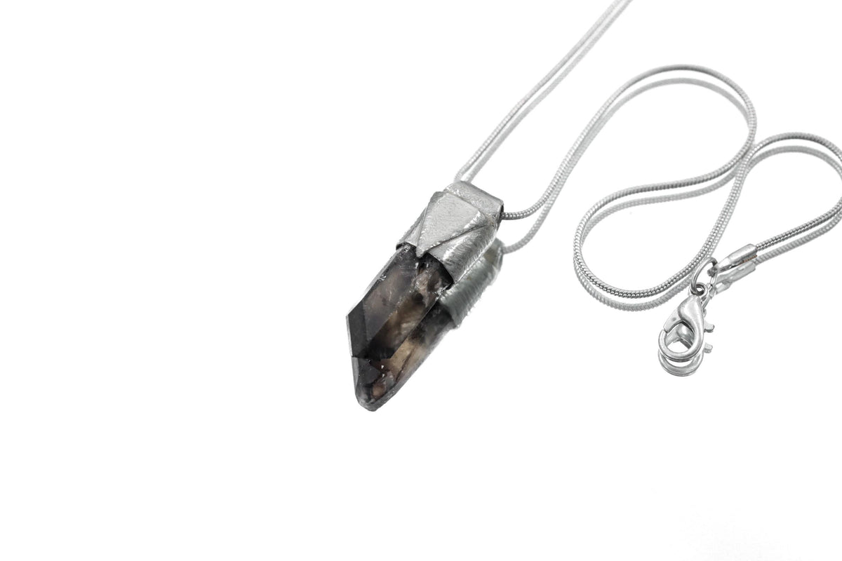 Australian Smoky Phantom Window Quartz Stack Pendant, Organic Textured 925 Sterling Silver, Root Chakra, Capricorn, Clarity, Unique Gift