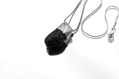 Meteor Crystal Necklace Featuring Rare Australian Olive-Coloured Mount Darwin Tektite, Organic Textured 925 Sterling Silver Stack Pendant