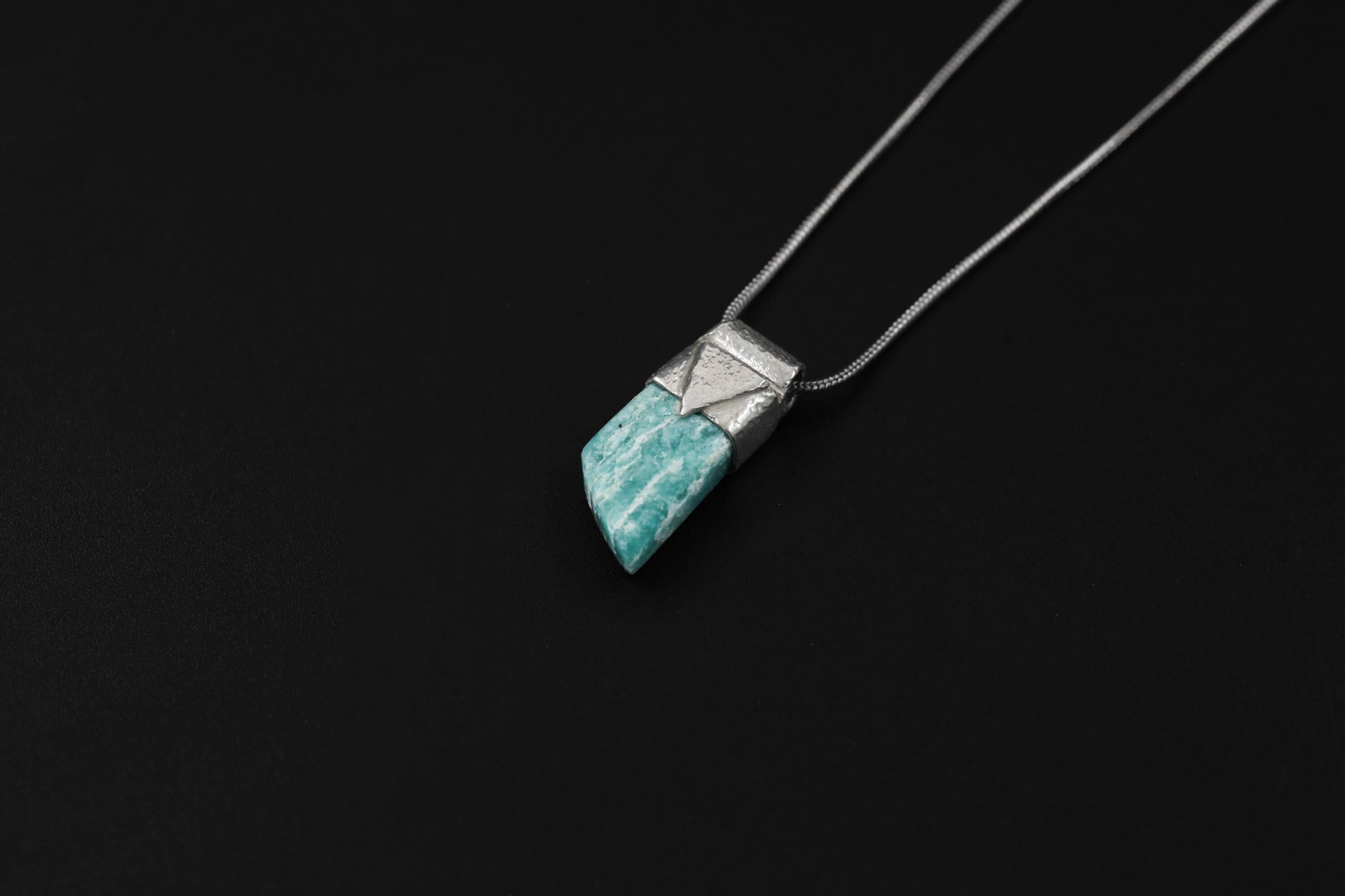 Rough Cut Amazonite Pendant: Organic Sterling Silver, Heart Chakra
