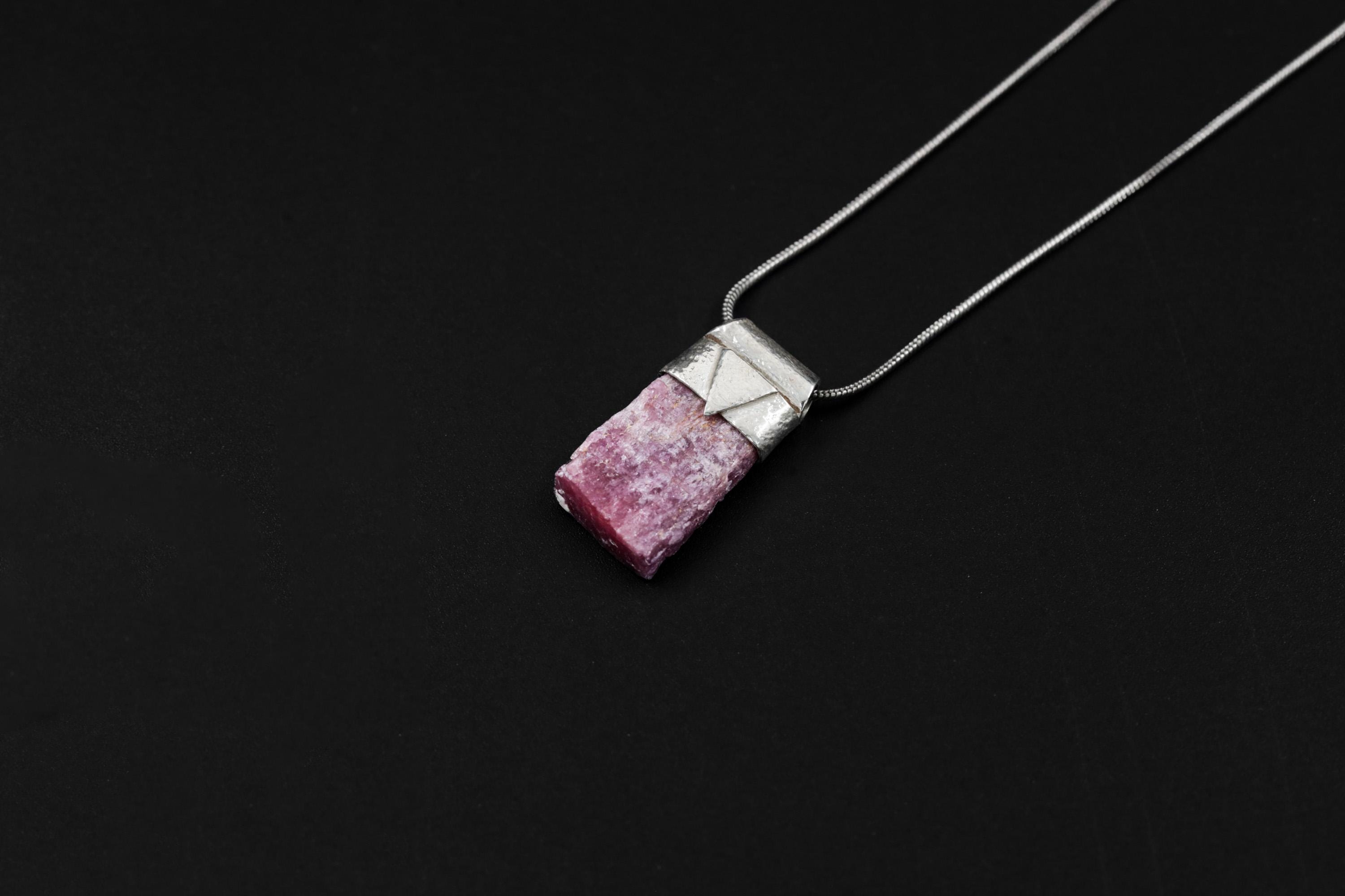 Small Raw Gemmy Ruby Stack Pendant, Organic Textured 925 Sterling Silver, Heart Chakra, Leo Zodiac, Passion and Vitality , Unique Gift