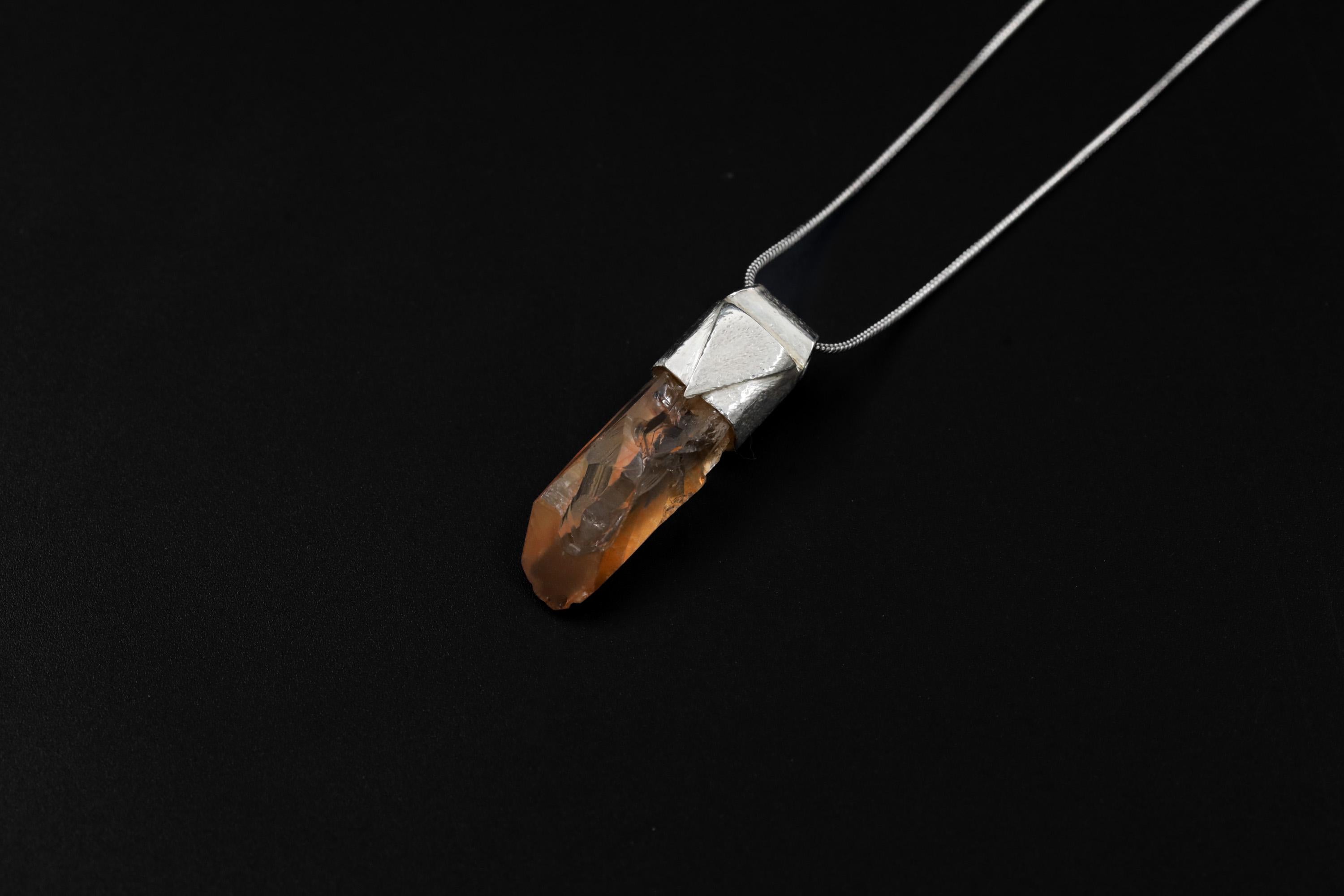 Australian Lithium Quartz Point Stack Pendant, Organic Textured 925 Sterling Silver, Heart Chakra,Libra Zodiac,Emotional Healing,Unique Gift