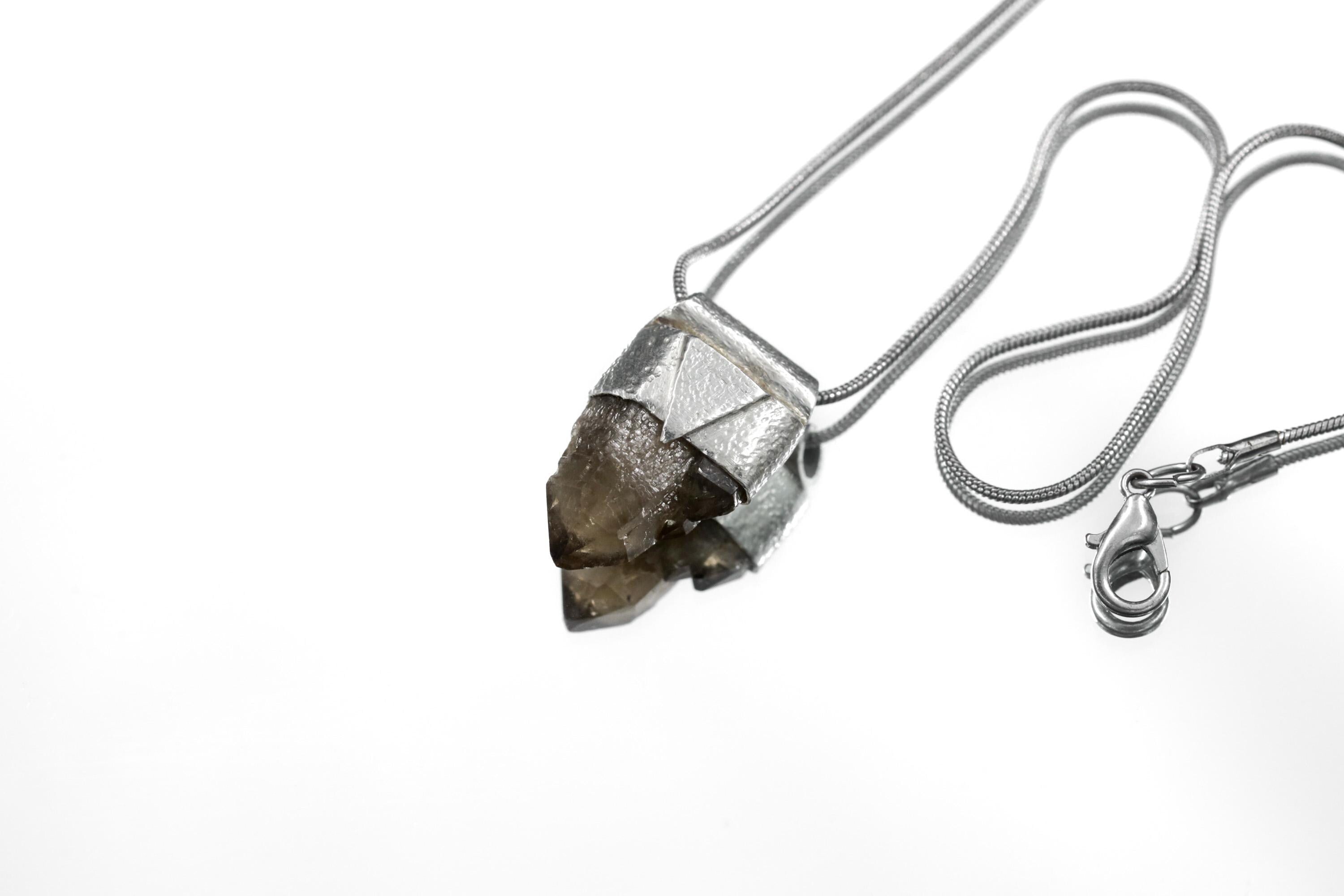Torrington Twin Cathedral Phantom Citrine Quartz Point Stack Pendant, Organic Textured Sterling Silver,Solar Plexus Chakra,Leo Zodiac, Gift