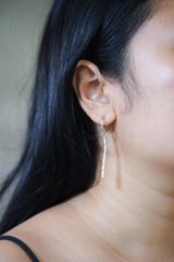 Single Freshwater Pearl Dangle Hoop Earring, Sterling Silver, 5cm Drop, Shiny Finish, Crown Chakra, Wisdom & Purity, Unique Gift