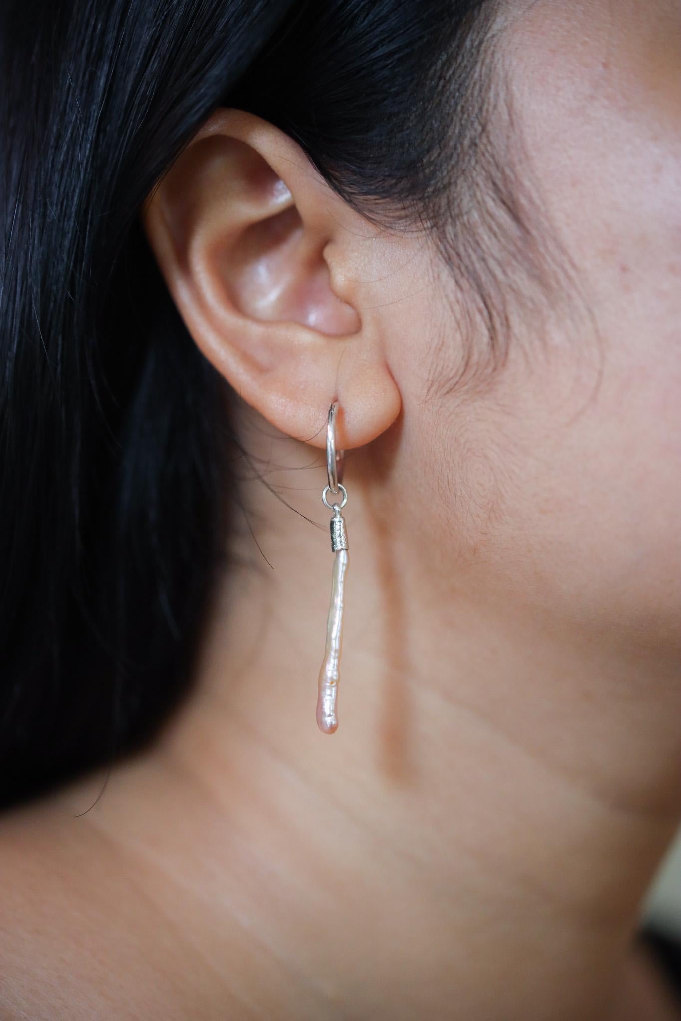 Single Freshwater Pearl Dangle Hoop Earring, Sterling Silver, 5cm Drop, Shiny Finish, Crown Chakra, Wisdom & Purity, Unique Gift