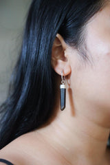 Single Australian Smoky Citrine Phantom Hoop Earring Sterling Silver Textured & Shiny Finish, Root and Solar Plexus Chakra Unique Gift NO/01