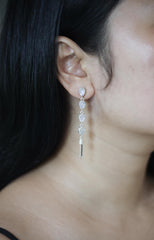 Crystal Earring Stud, Teardrop Blue Moonstone & Raw Clear Quartz Point, Sand Textured Sterling Silver, Crown Chakra, Cancer Zodiac Gift