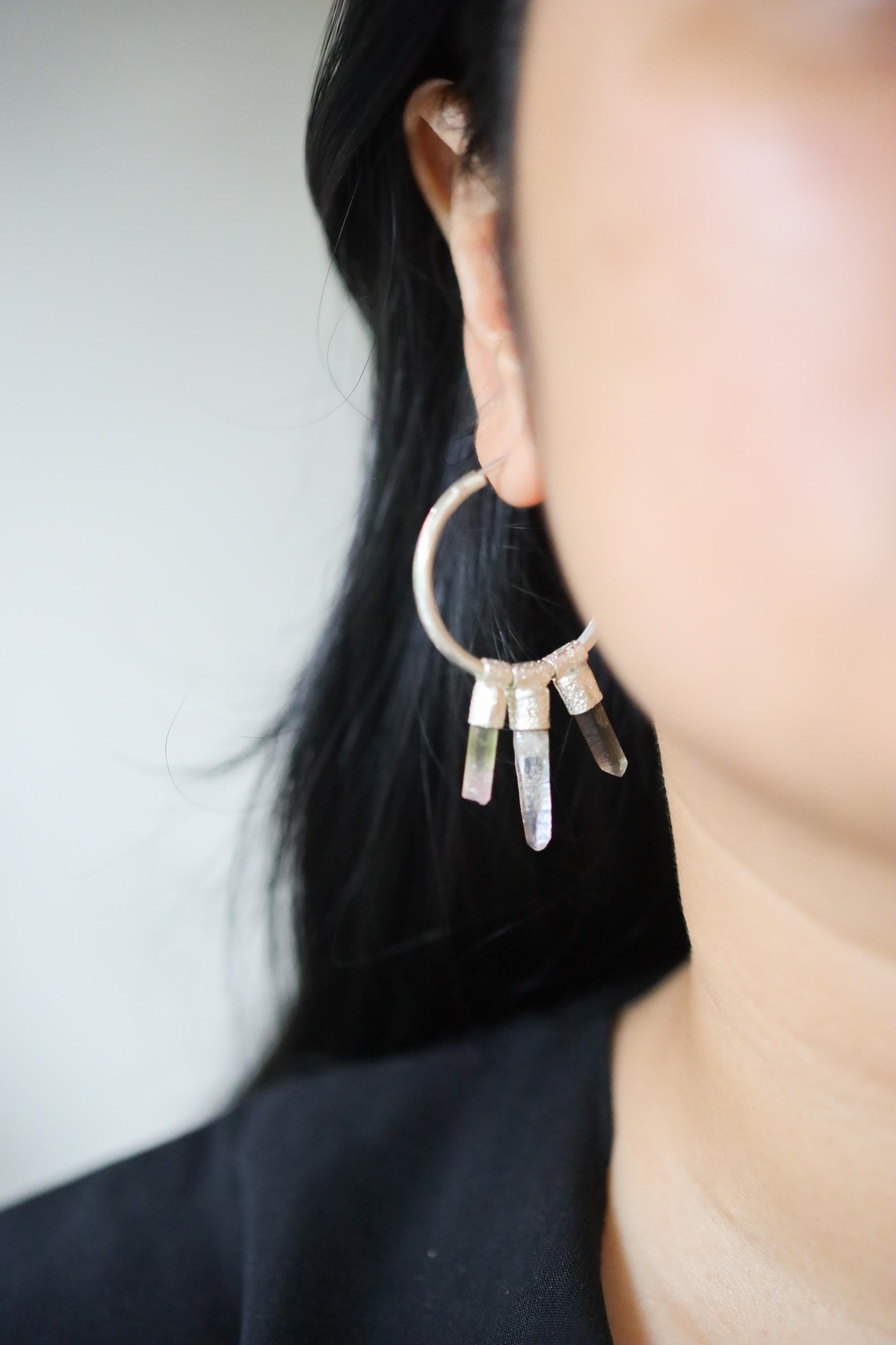 Smoky Quartz, Vera Cruz Amethyst, Watermelon Tourmaline, Pearl & Himalayan Quartz Stack Pendant Earrings, Sterling Silver, Unique Gift