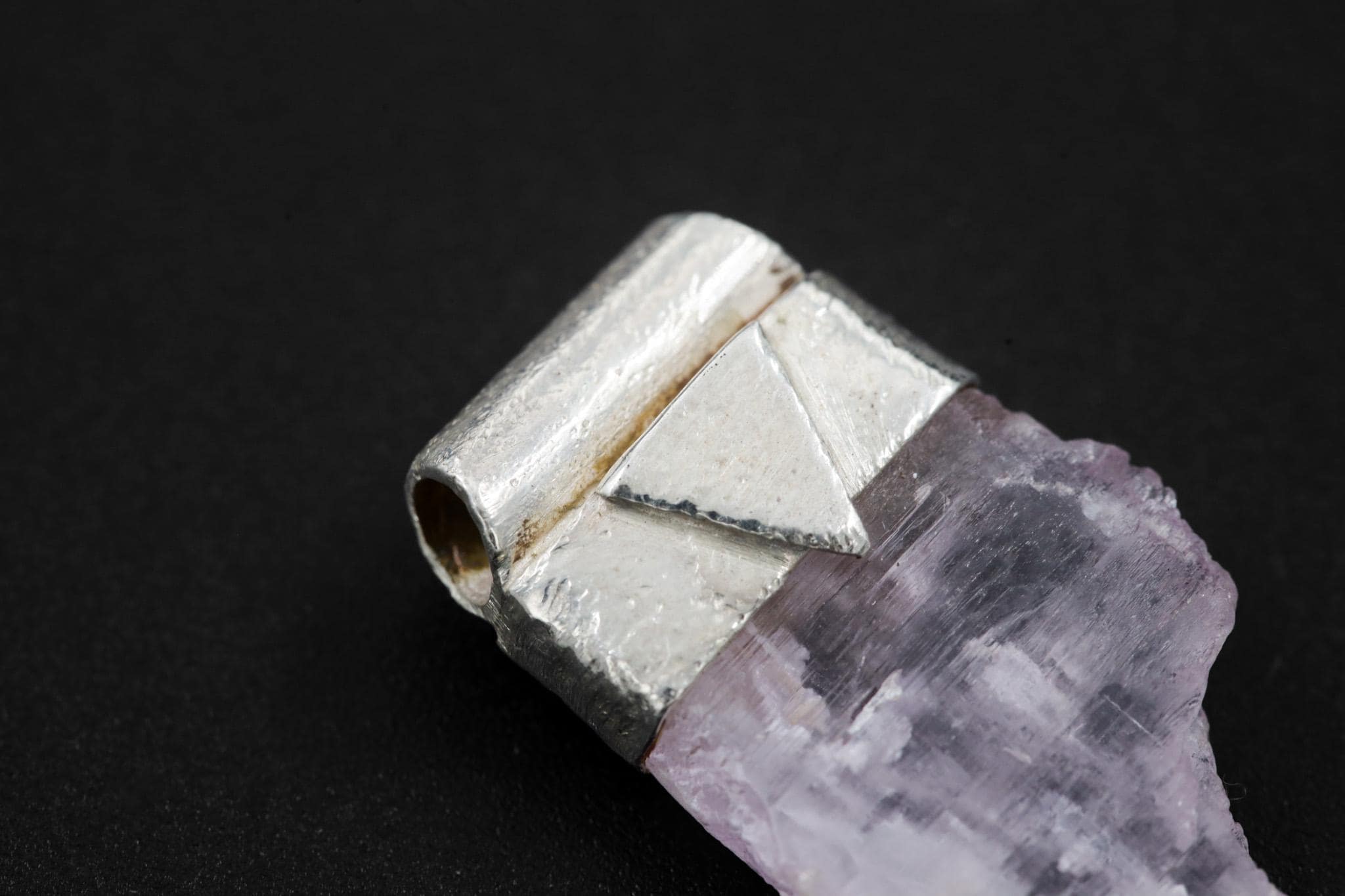 Light Pink Kunzite/Spodumene Specimen Stack Pendant, Organic Textured Sterling Silver, Heart Chakra, Taurus Zodiac, Emotional Healing -NO/03
