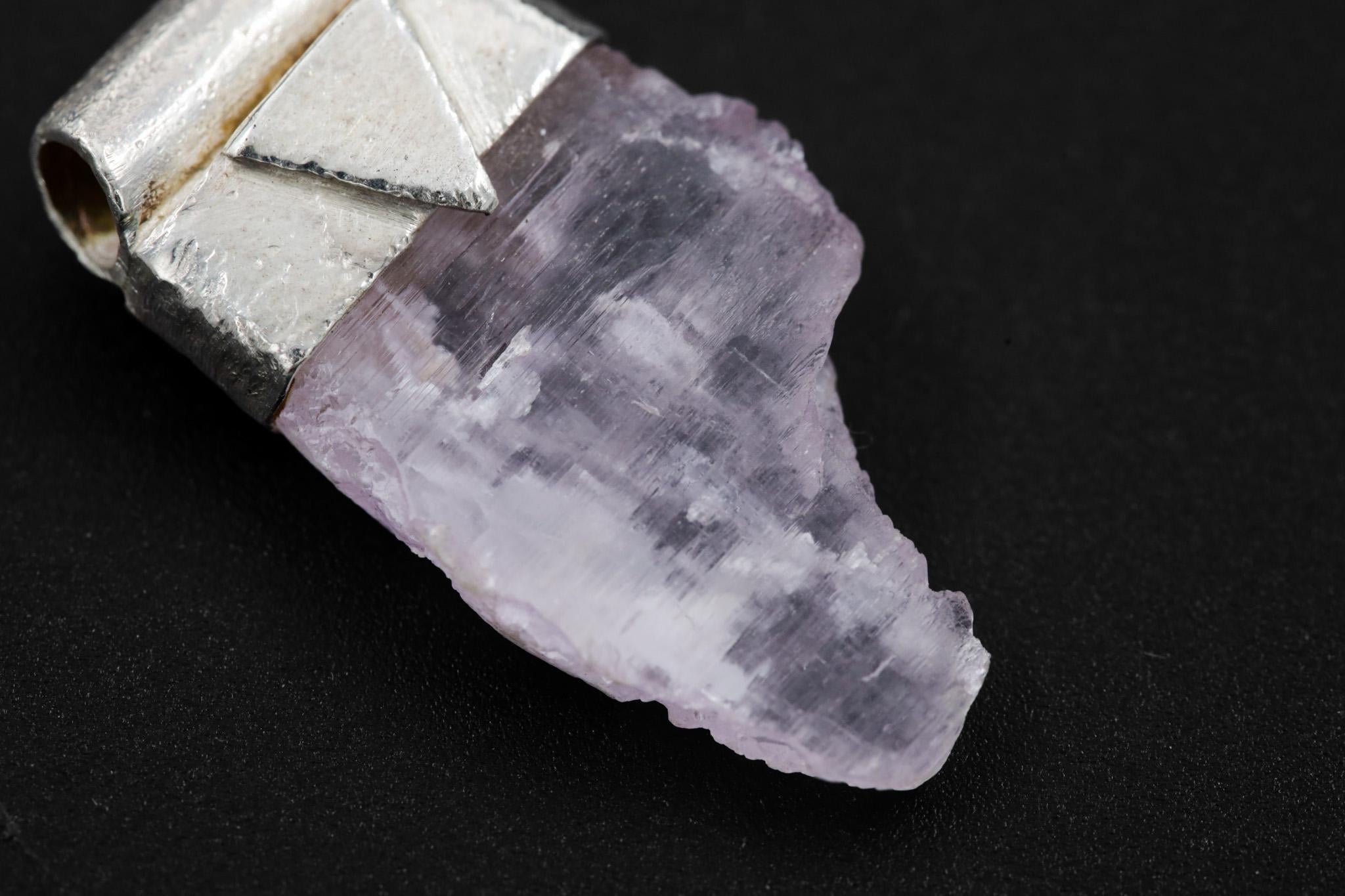 Light Pink Kunzite/Spodumene Specimen Stack Pendant, Organic Textured Sterling Silver, Heart Chakra, Taurus Zodiac, Emotional Healing -NO/03